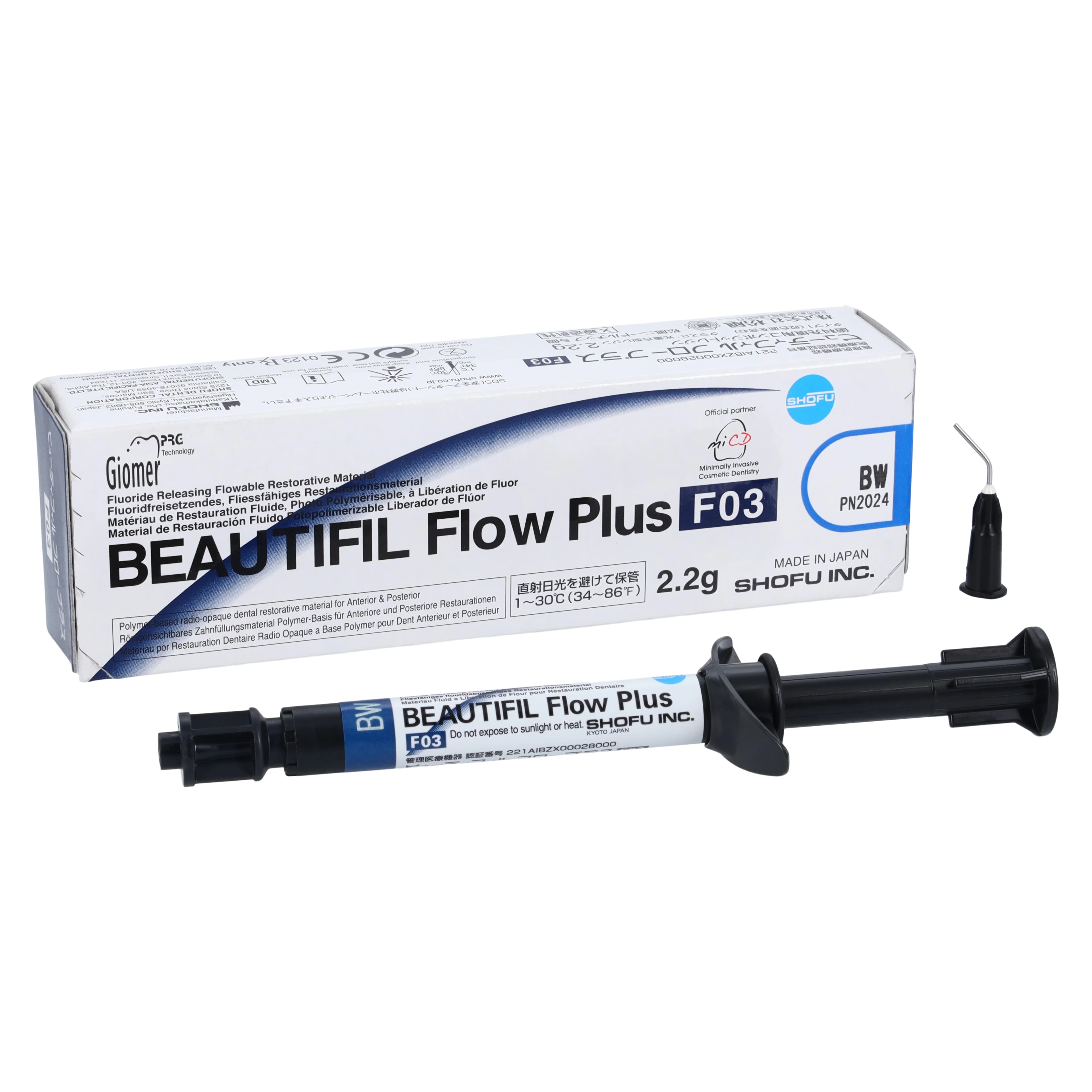 Beautifil Flow Plus F03 Low Flow Hybrid Restorative Composite, Bleach White (BW), 2.2 g Syringe Refill, 2024 - Beautifil Flow Plus F03 Syringe - Image 1