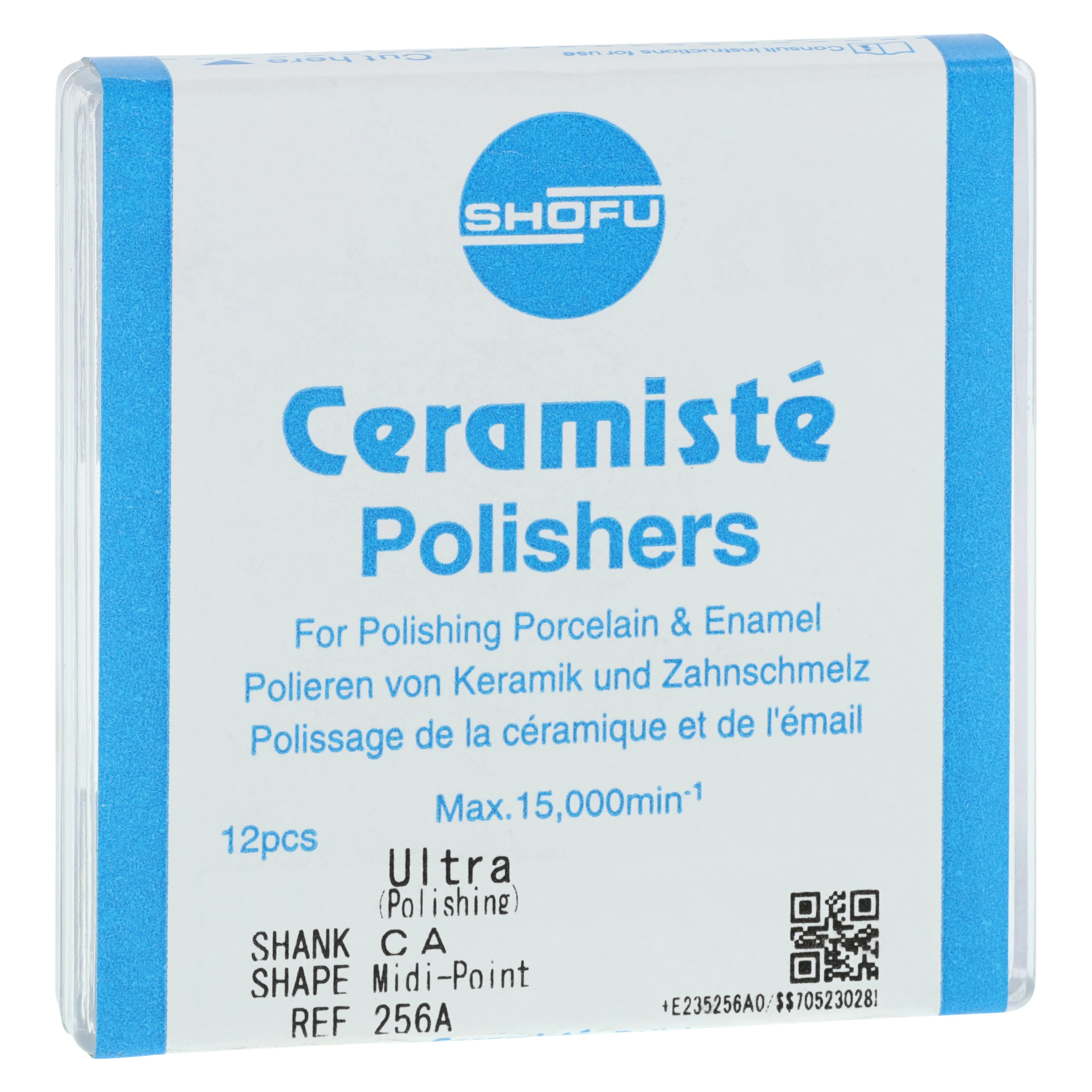 Shofu Ceramiste Ultra CA Midi-Point Polisher, Yellow Band, ISO #060, 12/Pk, 256A - Ceramiste Ultra CA Midi-Point Polisher (12) - Image 1