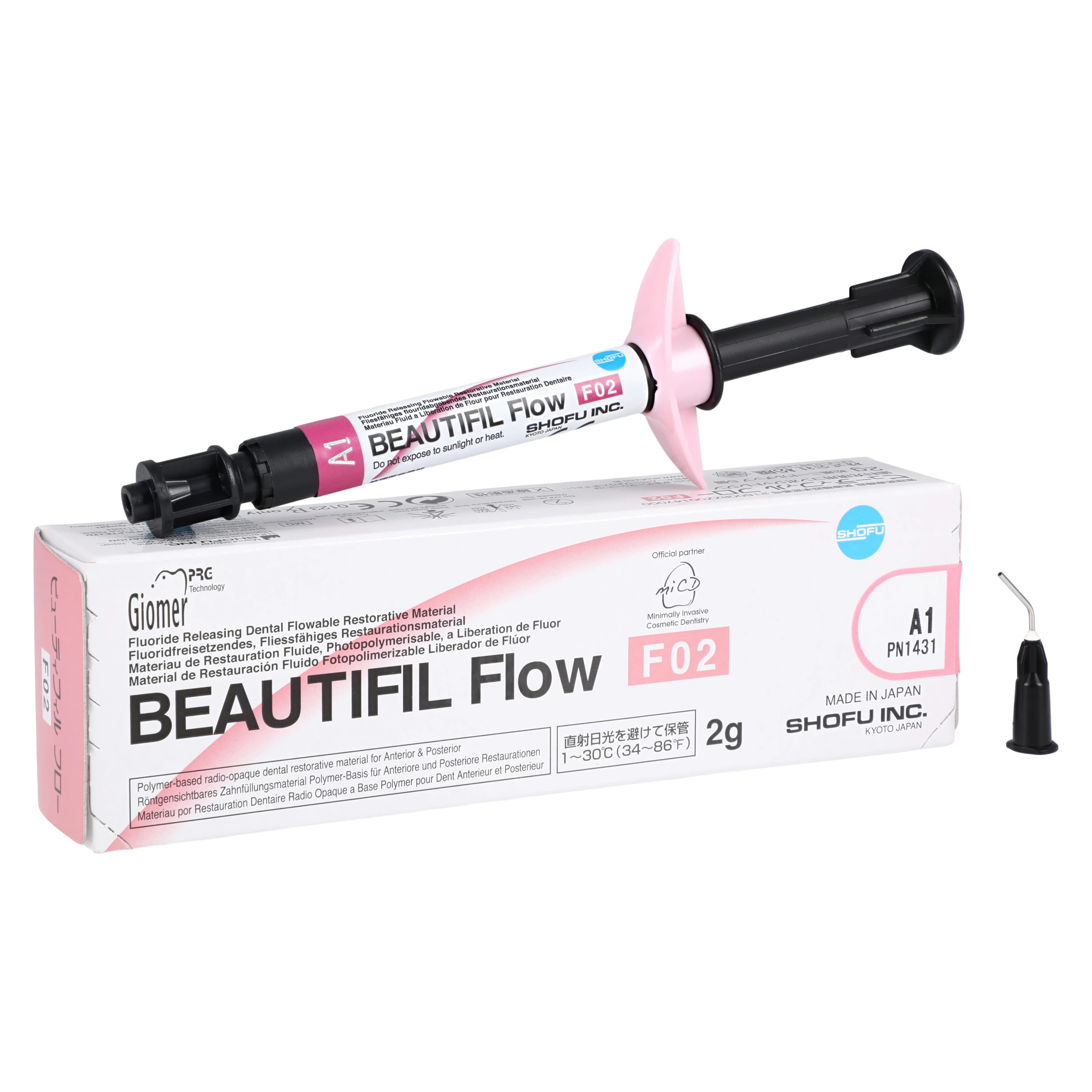 Beautifil Flow F02 Low Flow Flowable Composite, Shade A1, 2 g Syringe with 5 Needle Tips, 1431 - Beautifil FLow A1 Low FLow Syringe 2G - Image 1