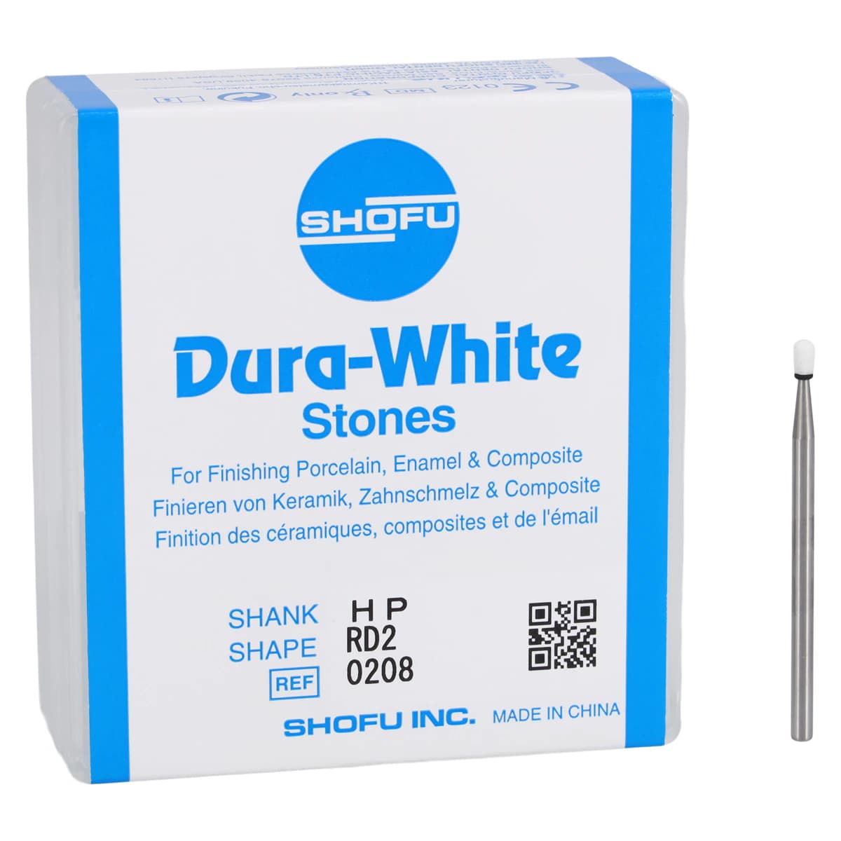 Shofu Dura-White Mounted Finishing Stones, HP (Straight Handpiece), Round RD2, ISO #024, White, 12/Pk, 0208 thumbnail 2