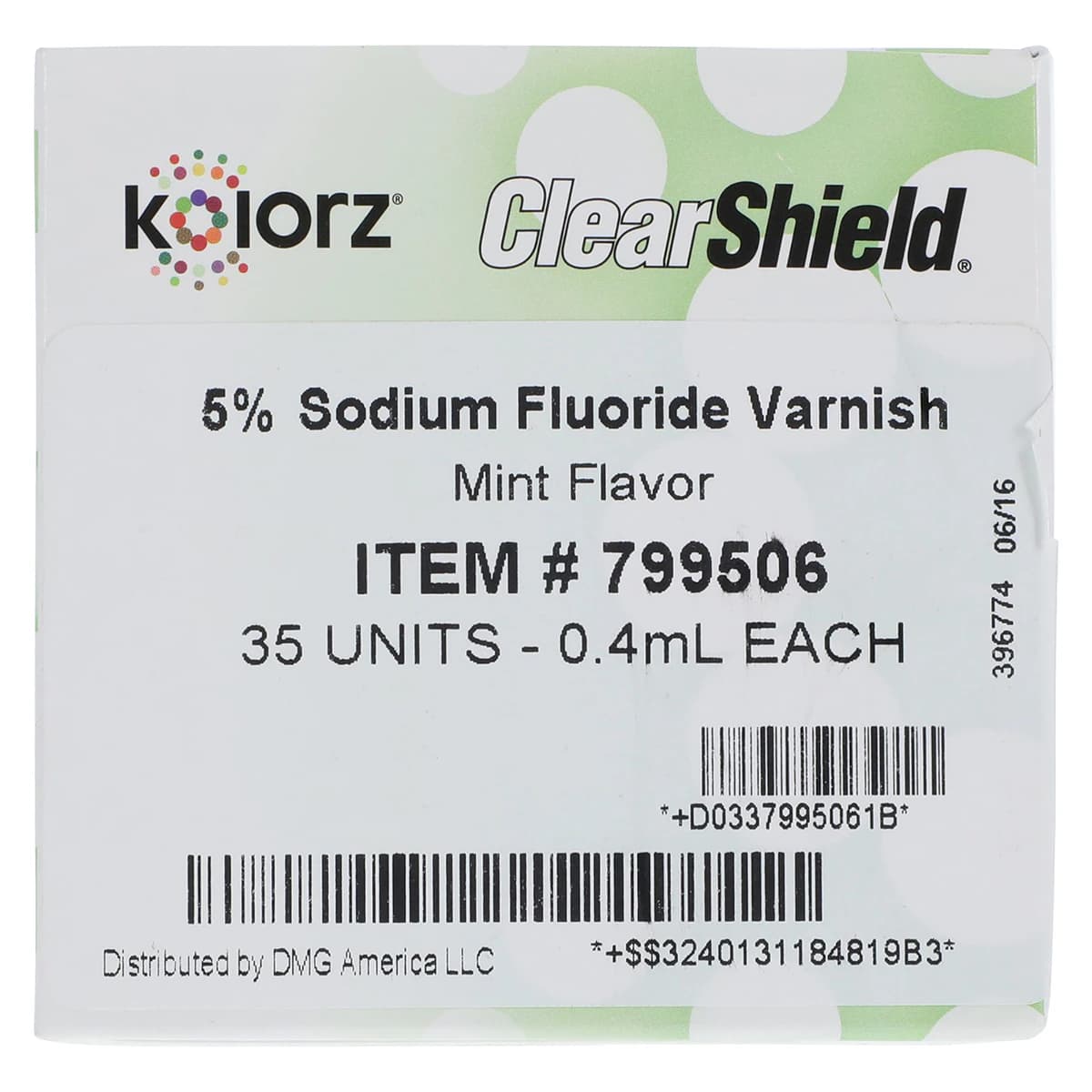 Kolorz ClearShield 5% Sodium Fluoride Varnish, Mint, 0.4 mL Unit Dose, 35/Pk, 799506 thumbnail 4