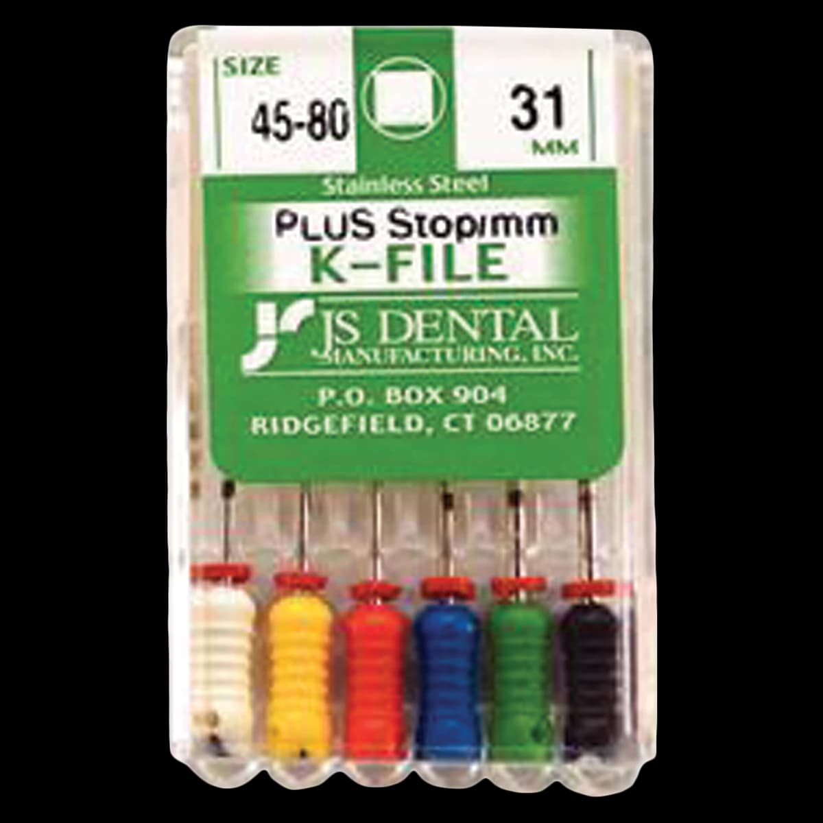 JS Dental K-Files PLUS Stainless Steel Endodontic Hand Files, 31mm, Assorted Sizes #45-80, 6/Box - K-Files PLUS - Stainless Steel - 31mm #45-80 - Image 1