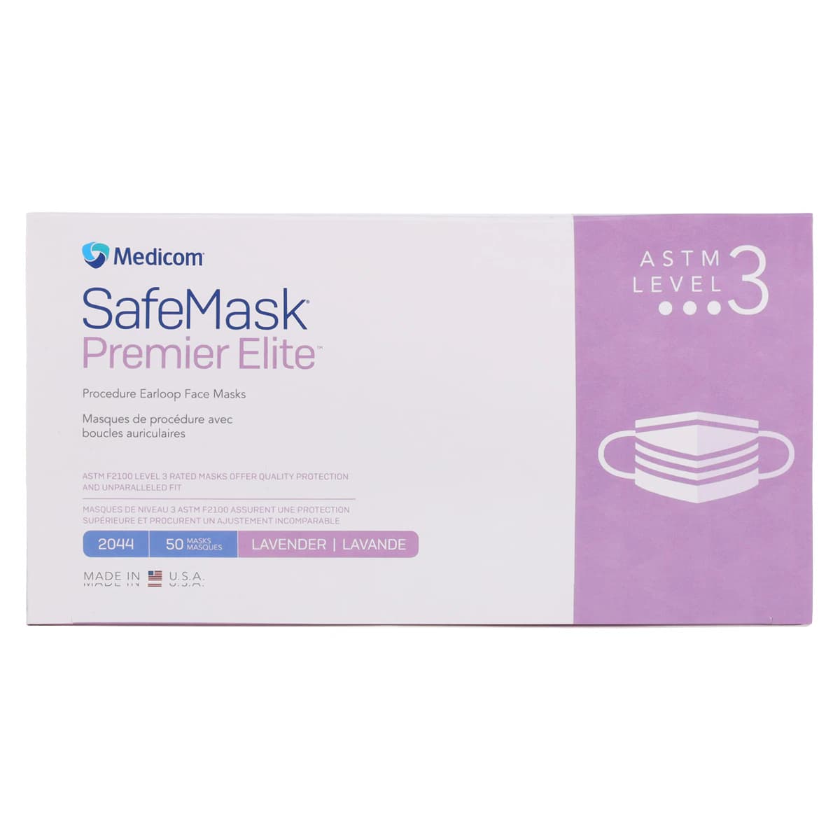 SafeMask Premier Elite Procedure Earloop Face Mask, ASTM Level 3, Lavender, 50/Box, 2044 thumbnail 9