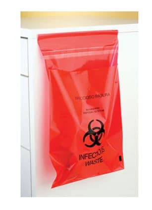 Plasdent Mini Bio Hazard Waste Bag, Stick-On, 6" x 6", Red, 200/Box, PS850S - Mini Bio Hazard Waste Bag Stick-On 6"x6" Red 200/Box - Image 1