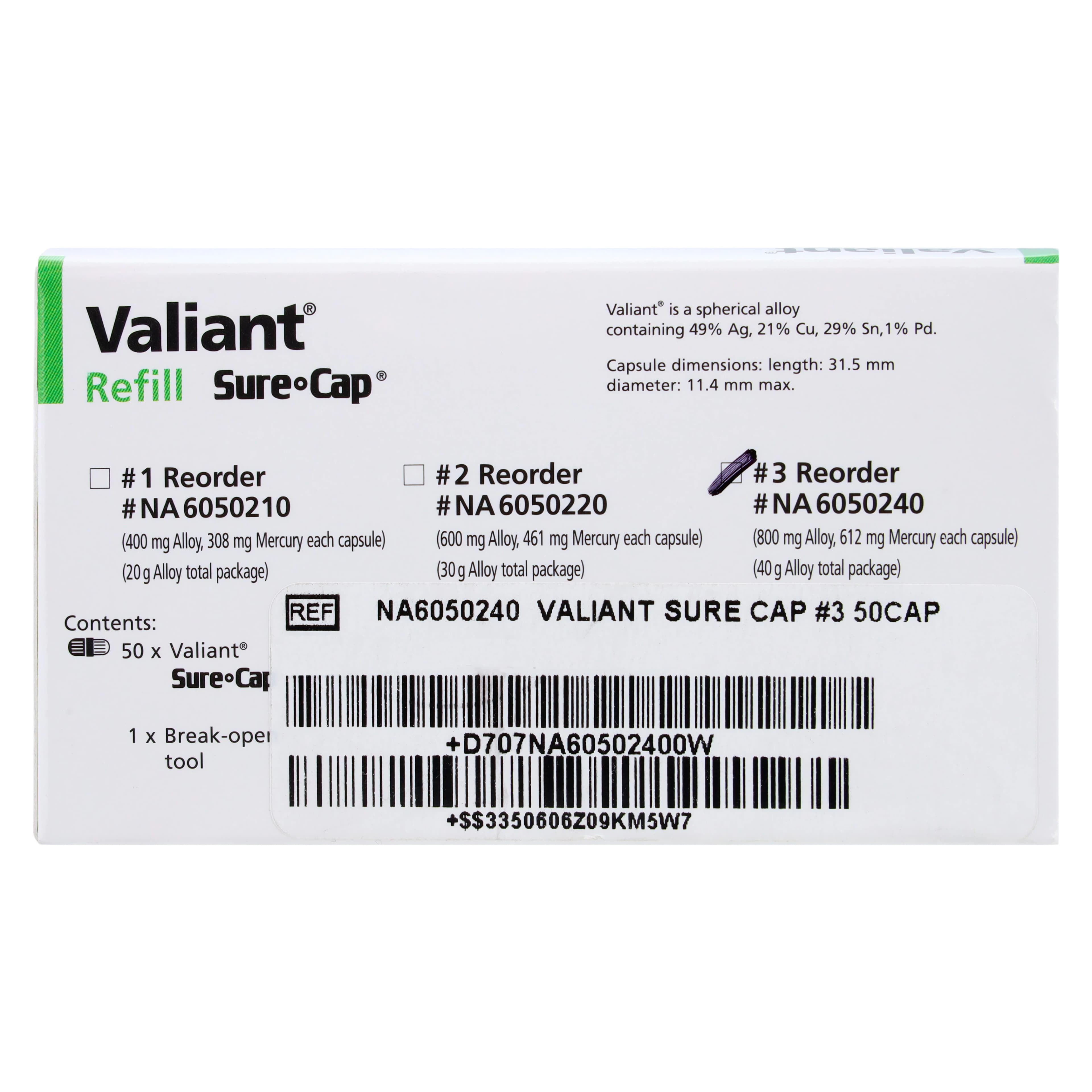Valiant Sure Cap Amalgam Capsules, #3 Spill (Triple Spill), Regular Set, Beige, 800 mg, 50/Box, NA6050240 thumbnail 4