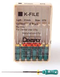 Dentsply Maillefer K-File Stainless Steel, Size #70, 31mm, Green, 6/Pk, #671172 - K-Files SS #70 31mm 6/Pk - Image 1