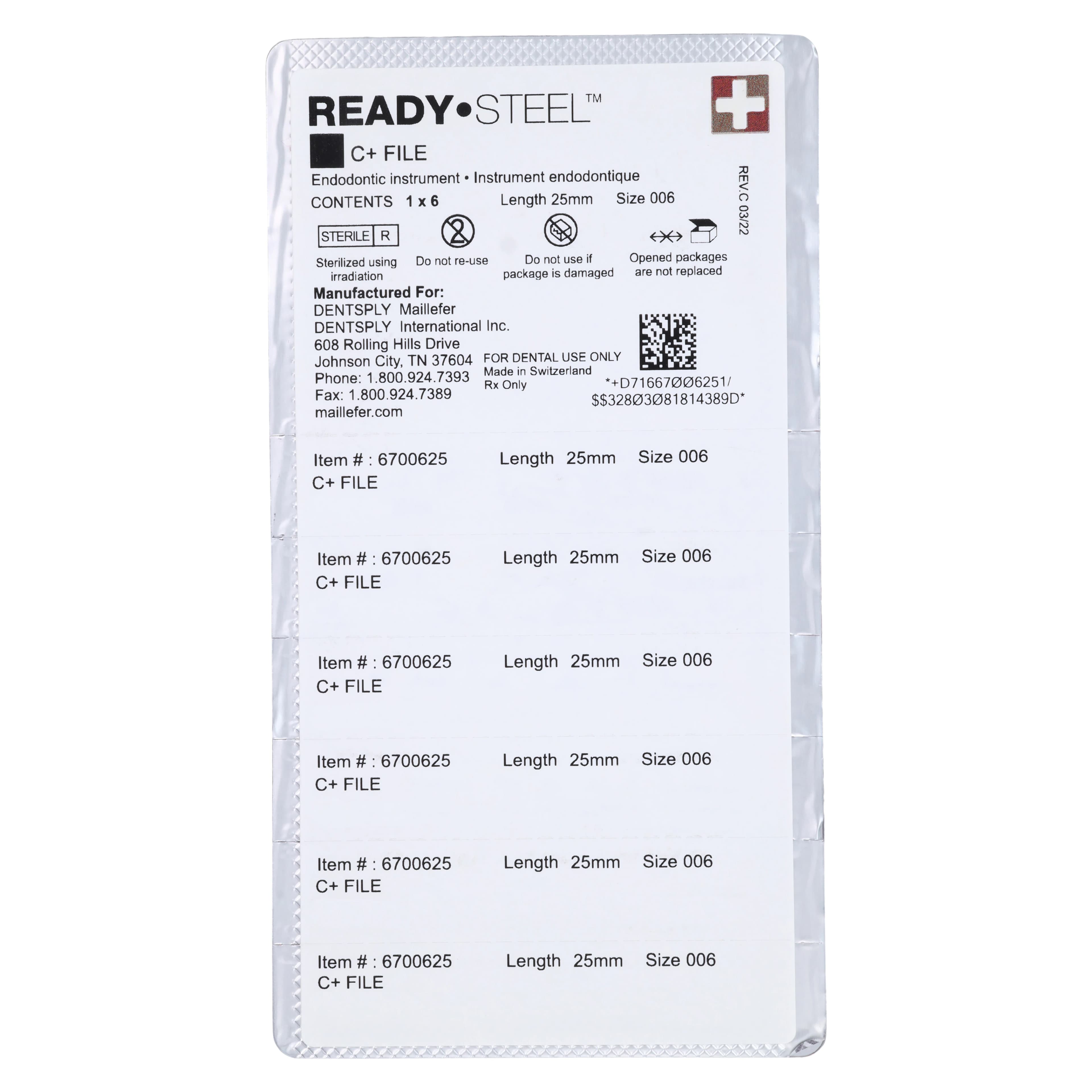 Ready-Steel C+ Stainless Steel Endodontic Hand File, Size #06, 25 mm, Pink, 6/Pk, 6700625 thumbnail 2