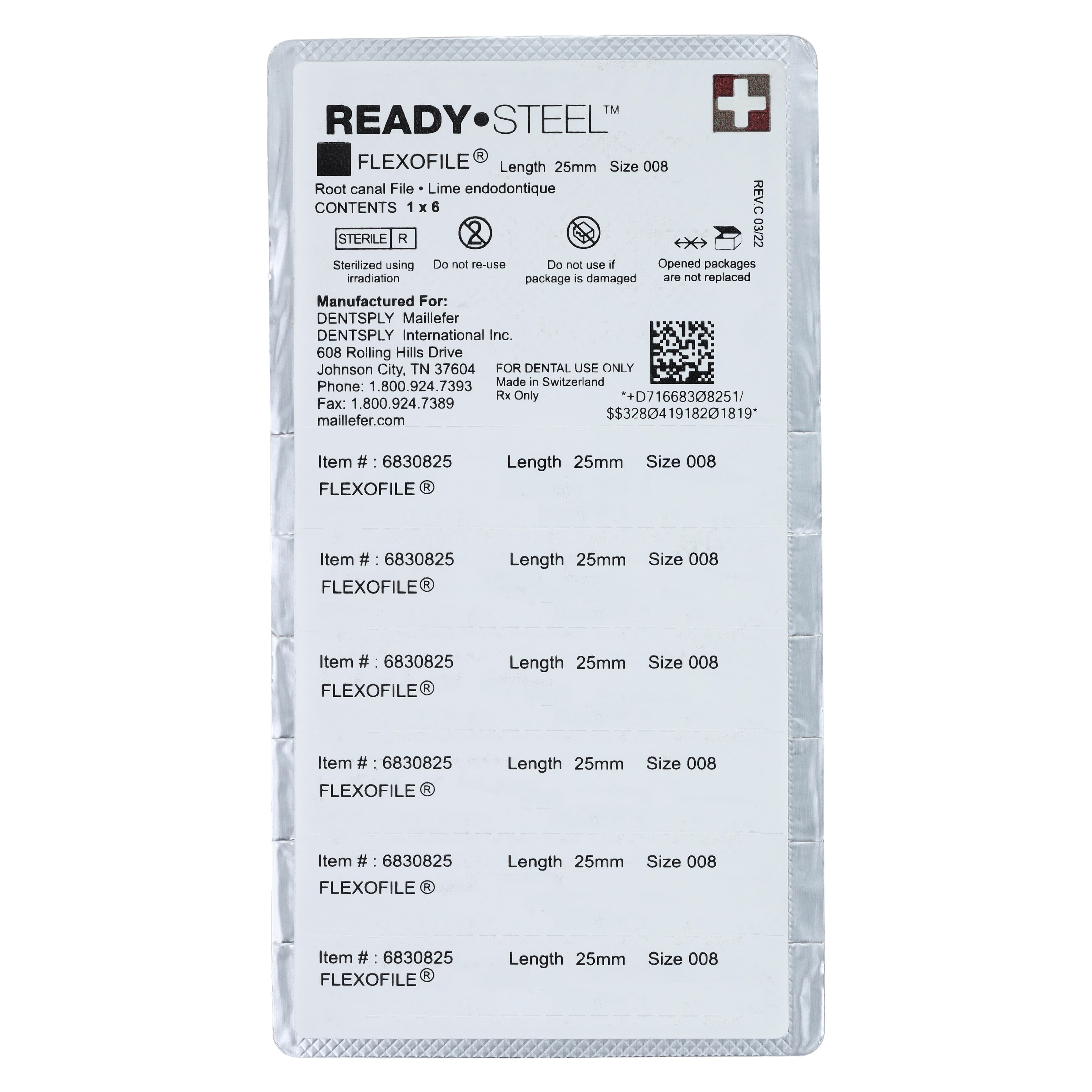Dentsply Maillefer READYSTEEL FlexoFile #08, 25mm, Stainless Steel, Sterile, Gray, 6/Pk, 6830825 thumbnail 2