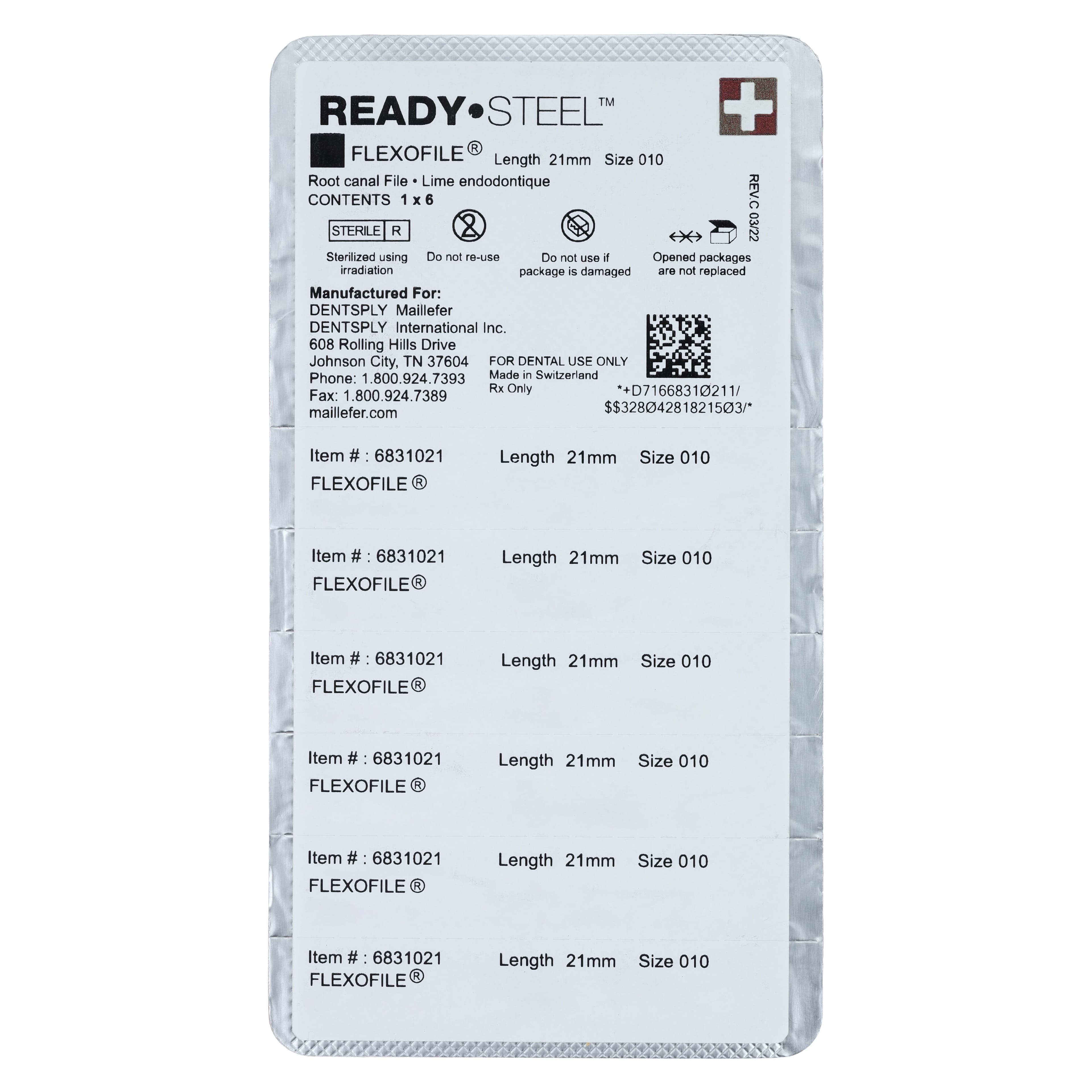 Dentsply Maillefer READYSTEEL FlexoFile #10, 21mm, Purple, Sterile, 6/Pk, 6831021 thumbnail 2