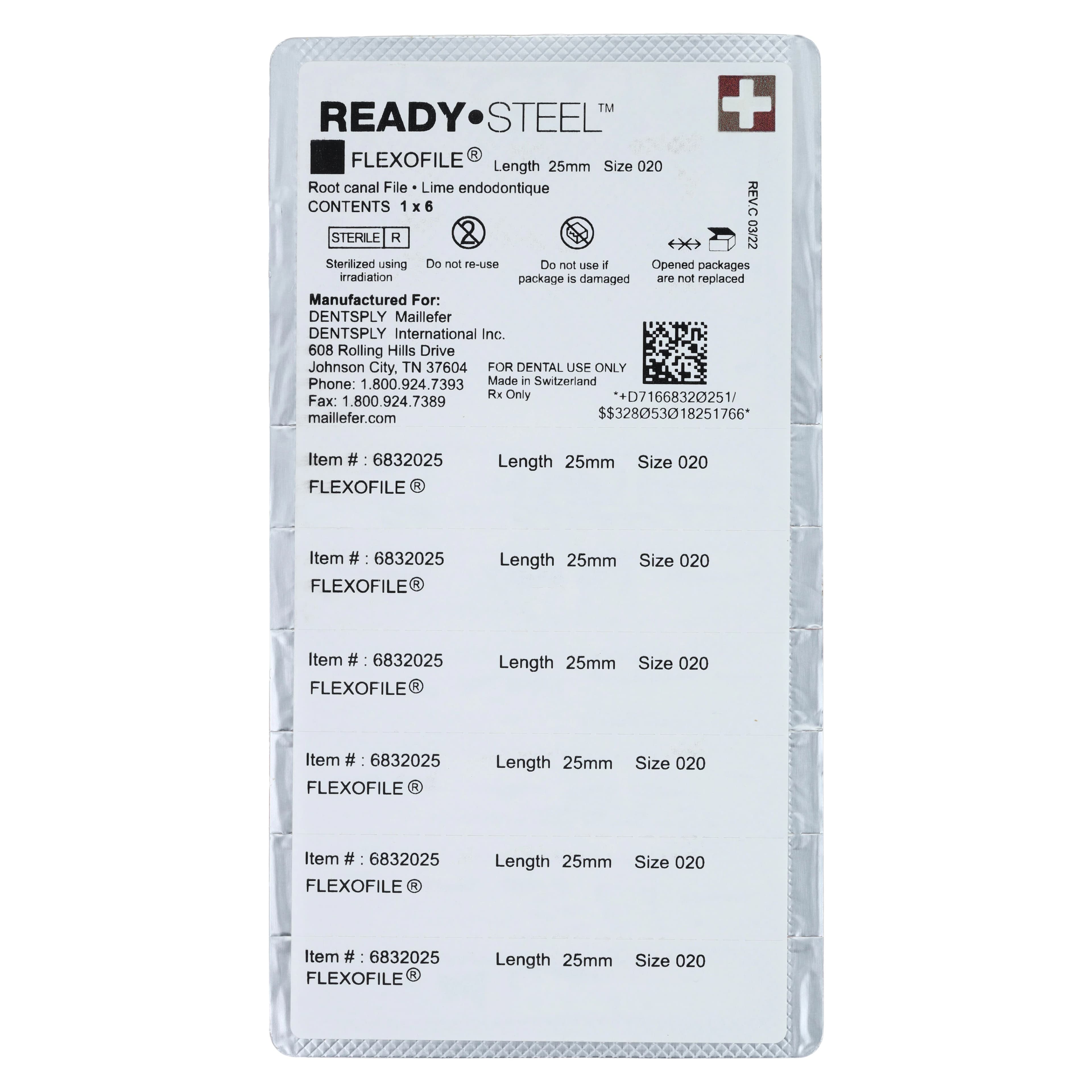 Dentsply Maillefer READYSTEEL FlexoFile #20, 25mm, Yellow, Sterile, 6/Pk, 6832025 thumbnail 2