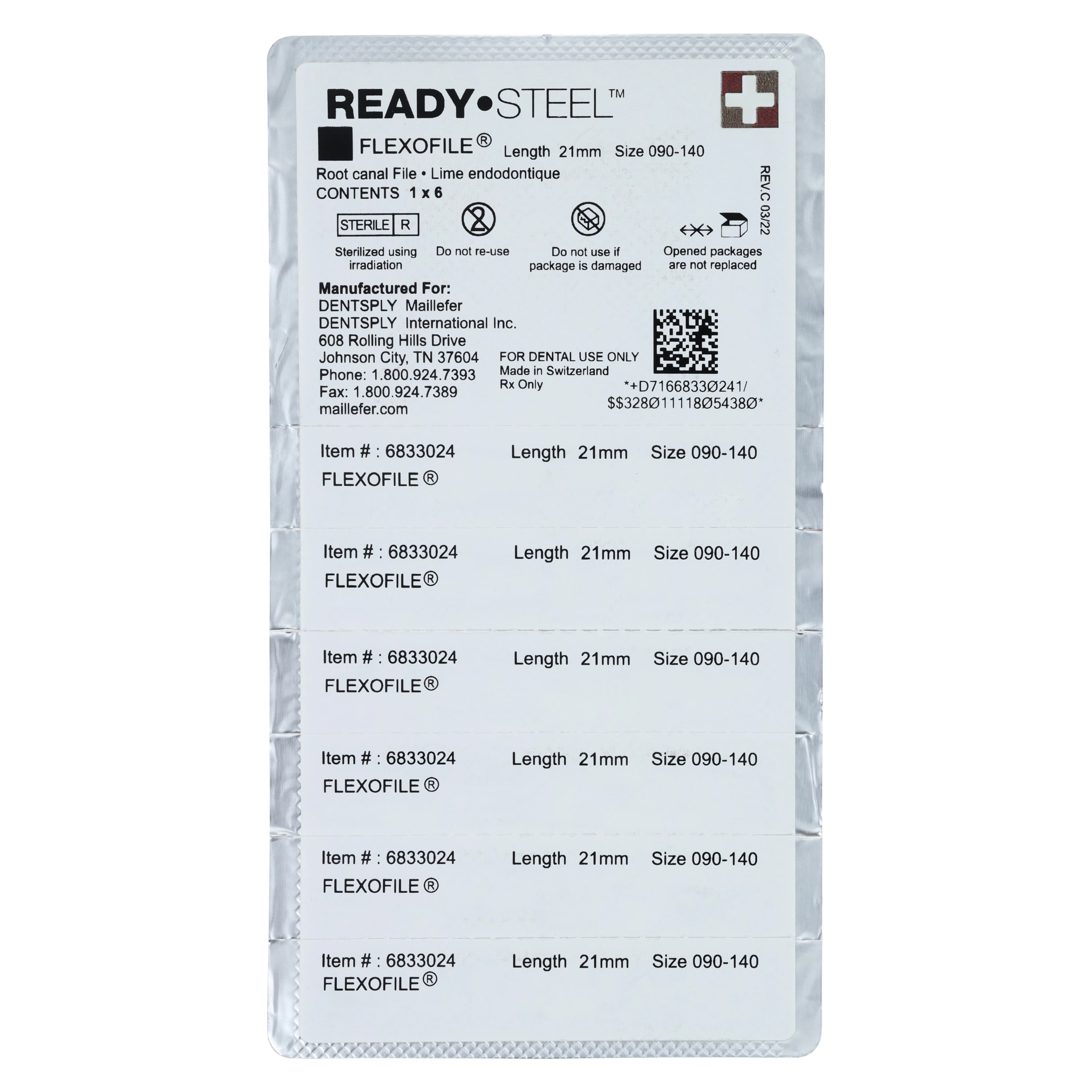 Dentsply Maillefer READYSTEEL FlexoFile Assorted #90-140, 21mm, Sterile, 6/Pack, 6833024 thumbnail 2
