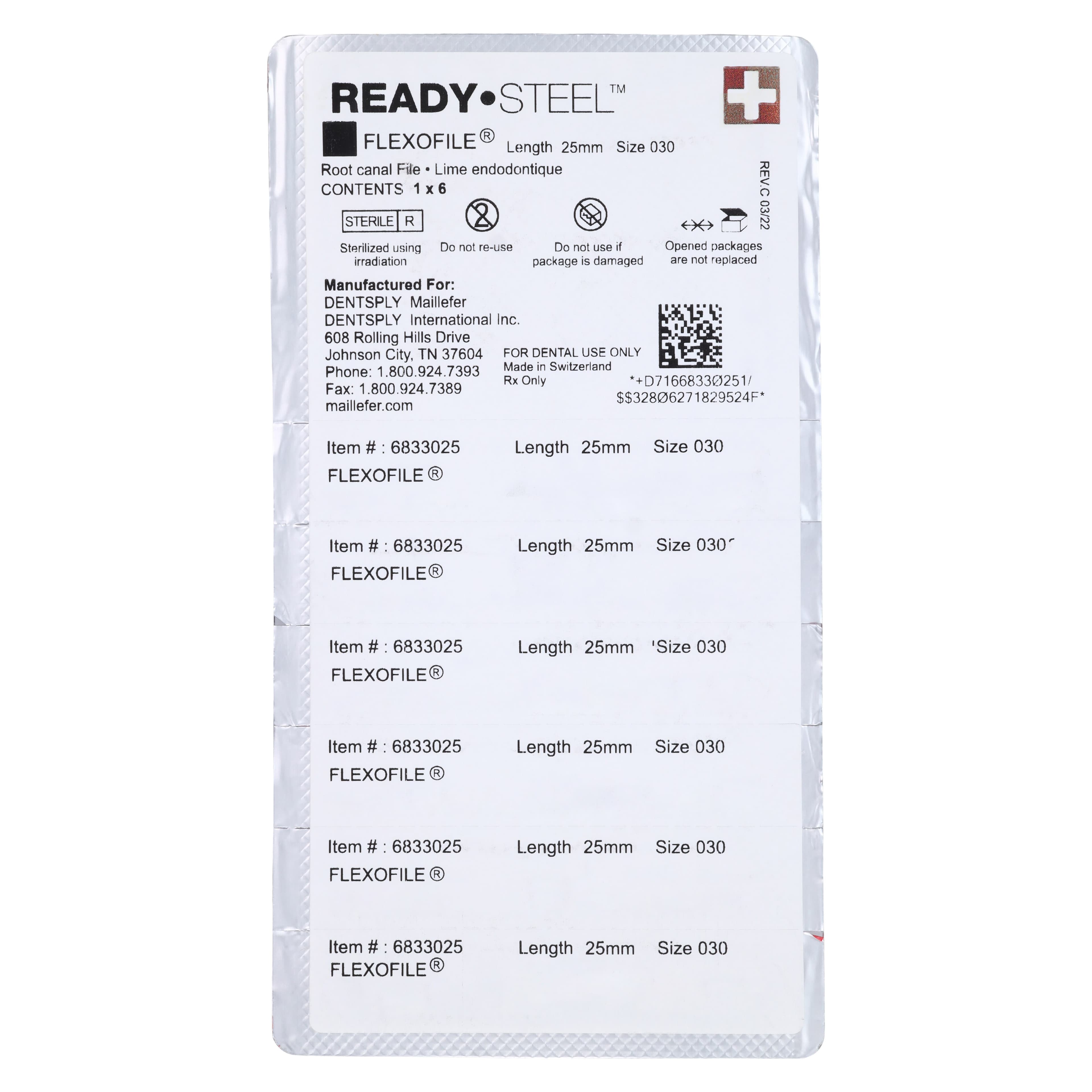Dentsply Maillefer READYSTEEL FlexoFile #30, 25mm, Blue, Sterile, 6/Pk, 6833025 thumbnail 2