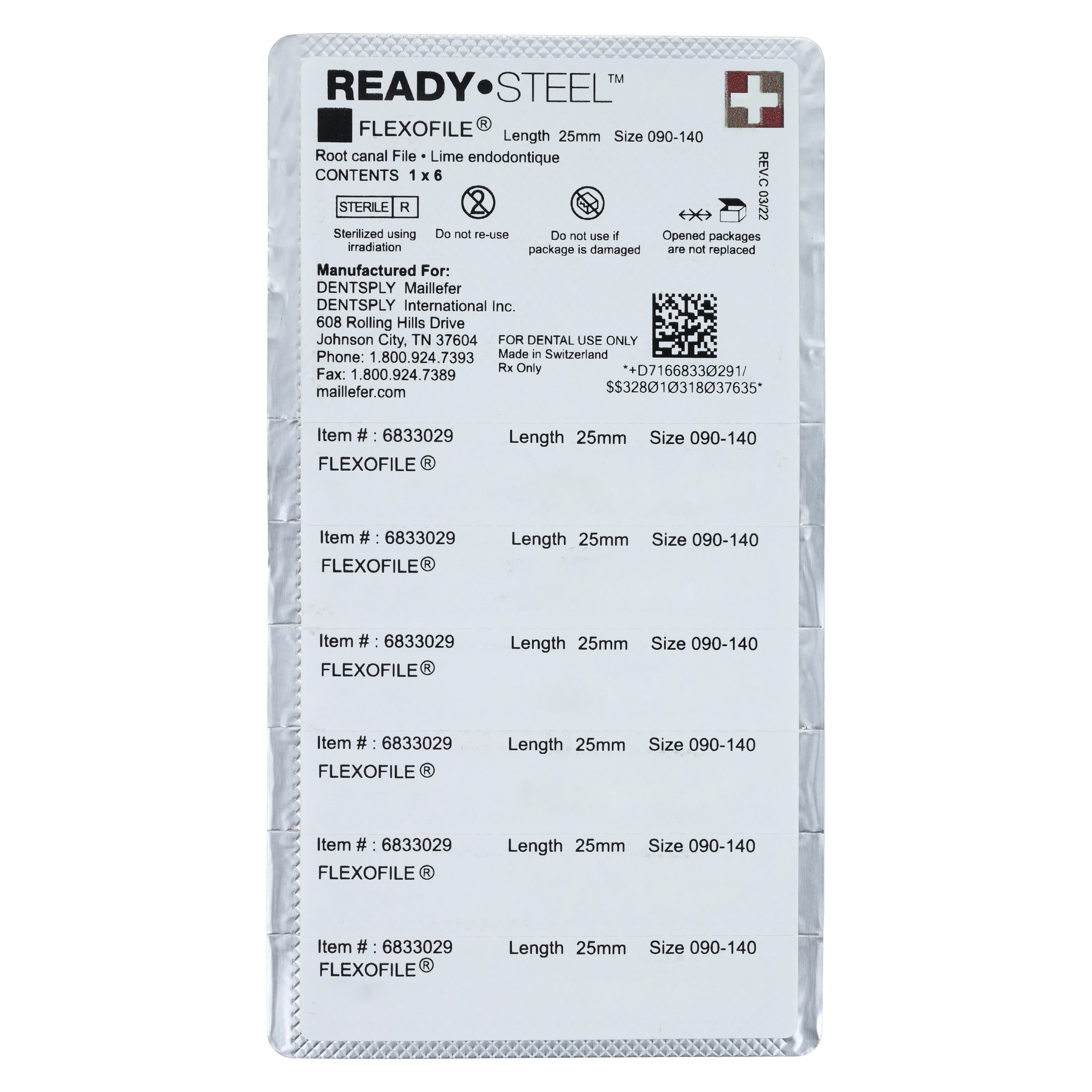 Dentsply Maillefer READYSTEEL FlexoFile Endodontic Hand Files, Assorted #90-140, 25mm, Sterile, 6/Pack, 6833029 thumbnail 2