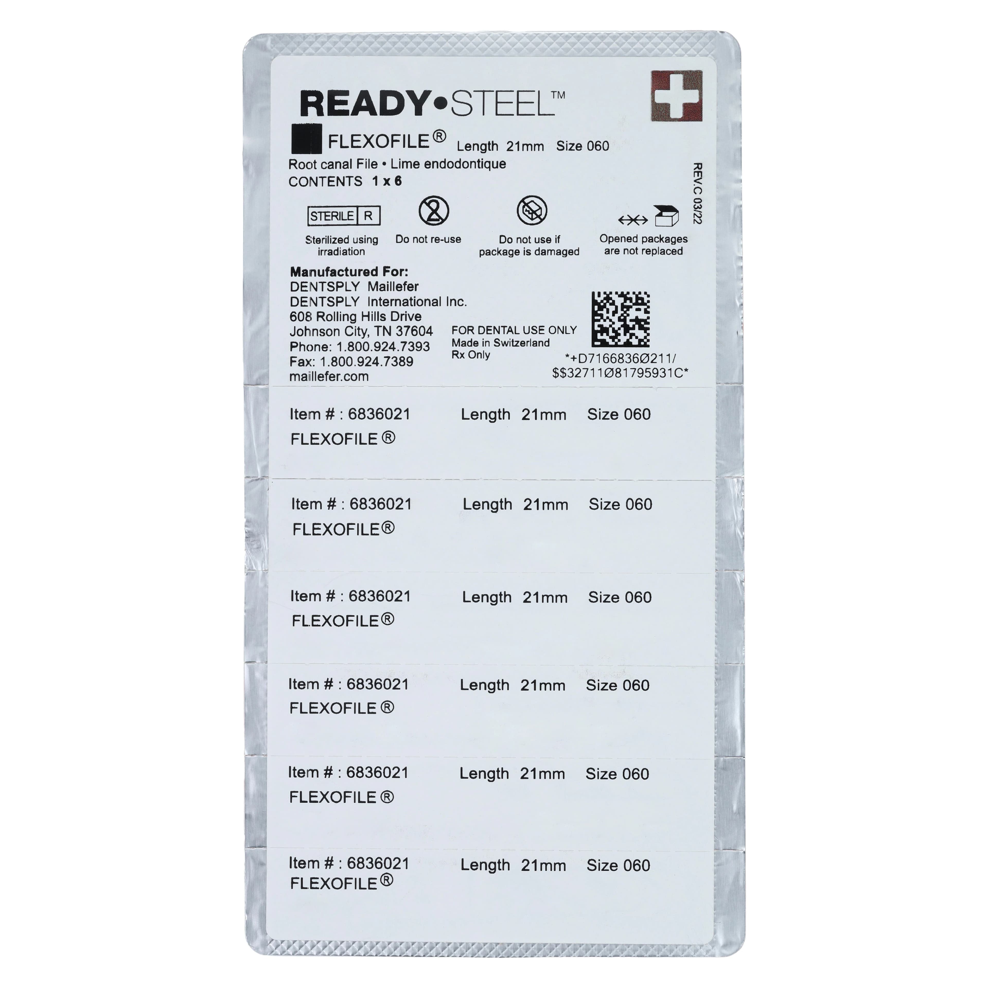 Dentsply Maillefer READYSTEEL FlexoFile #60 (Blue), 21mm, Stainless Steel, Sterile, 6/Pk, 6836021 thumbnail 2