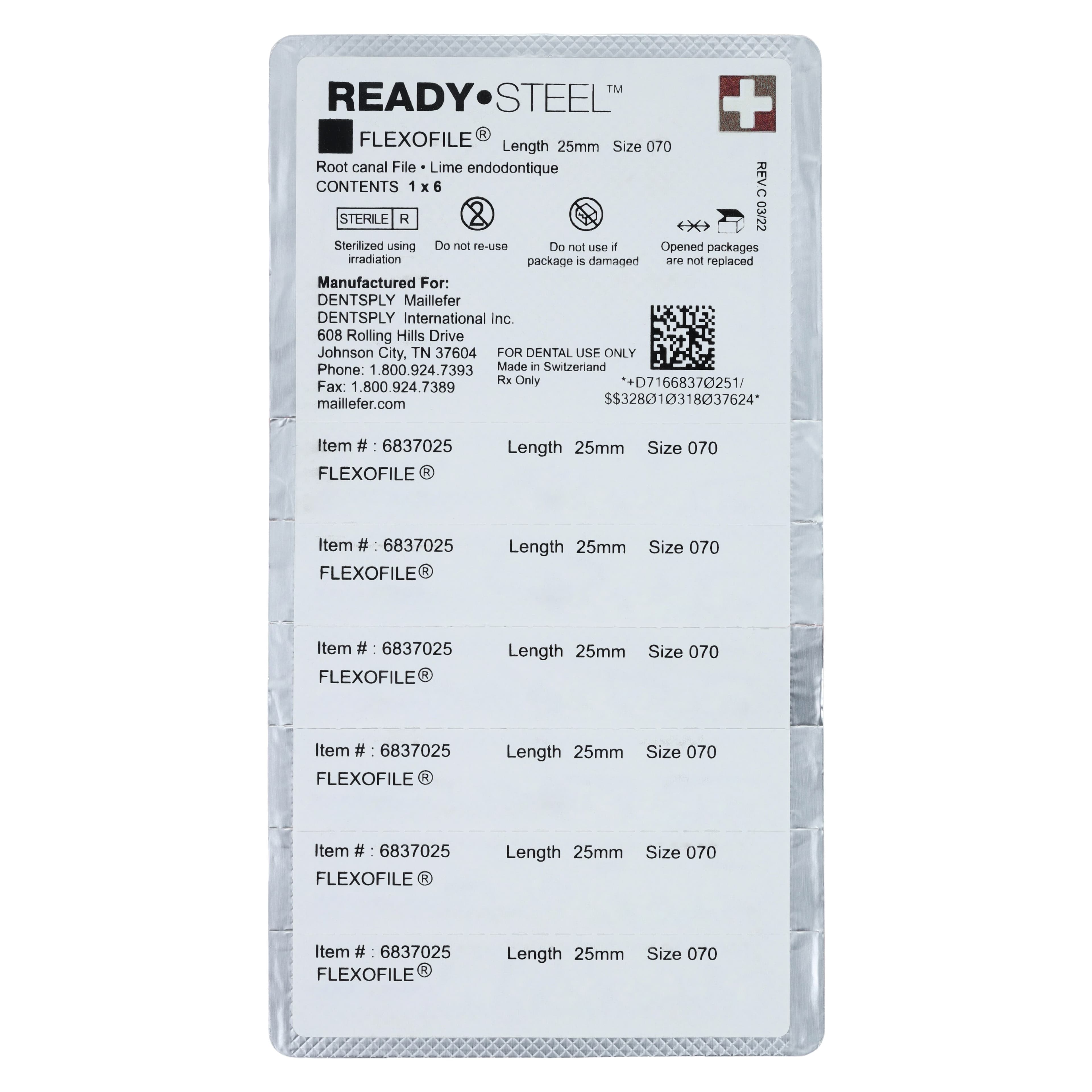 Dentsply Sirona READYSTEEL FlexoFile #70 (Green), 25mm, Stainless Steel, Sterile, 6/Pack, 6837025 thumbnail 2
