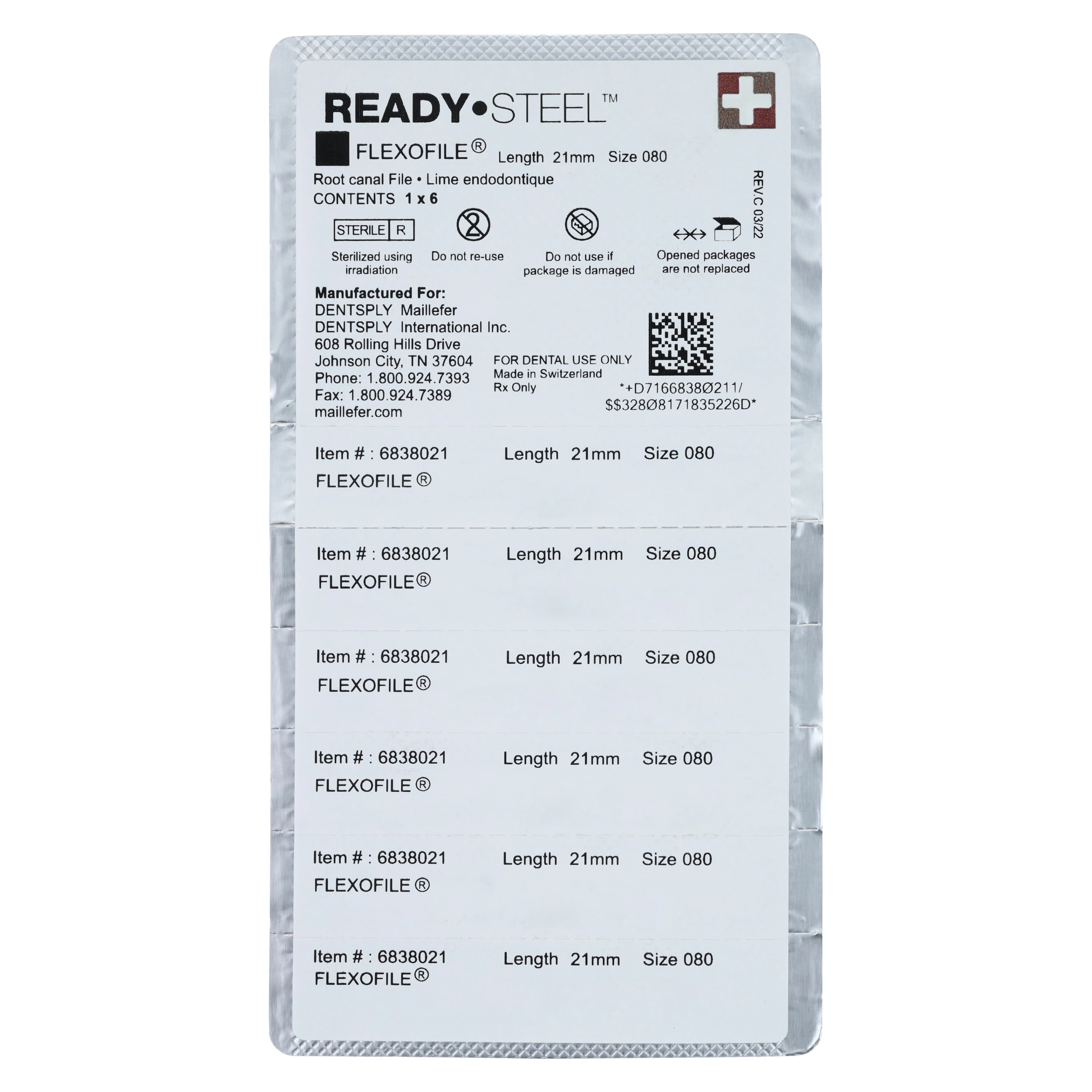 Dentsply Maillefer READYSTEEL FlexoFile #80 (Black), 21mm, Sterile Stainless Steel Endodontic Hand File, 6/Pack, 6838021 thumbnail 2