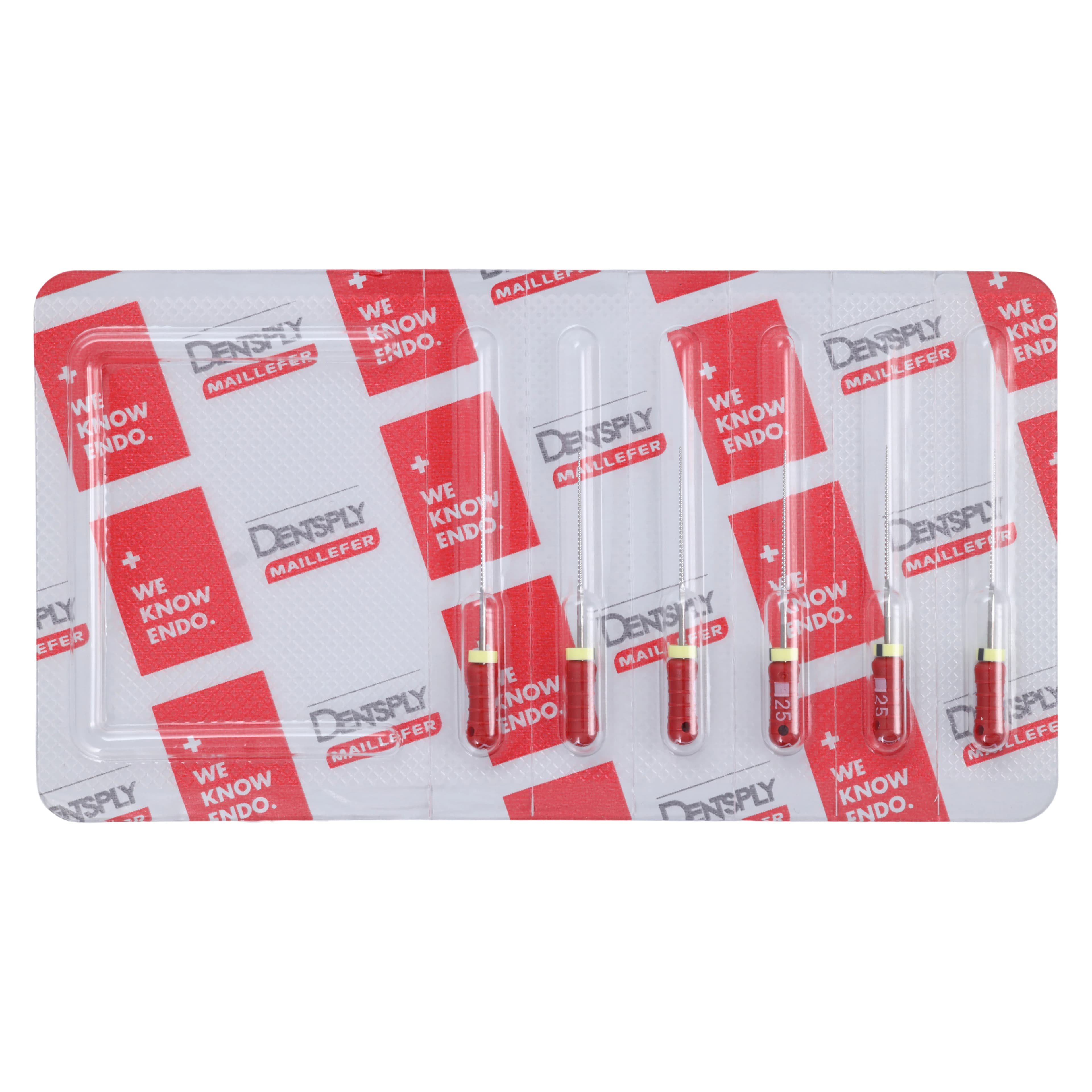 Dentsply Sirona Maillefer READYSTEEL K-File, Size #25, 25mm, Red, Sterile, 6/Pack, 6842525 - #25 Red READYSTEEL K-File 25mm Pack of 6 - Image 1