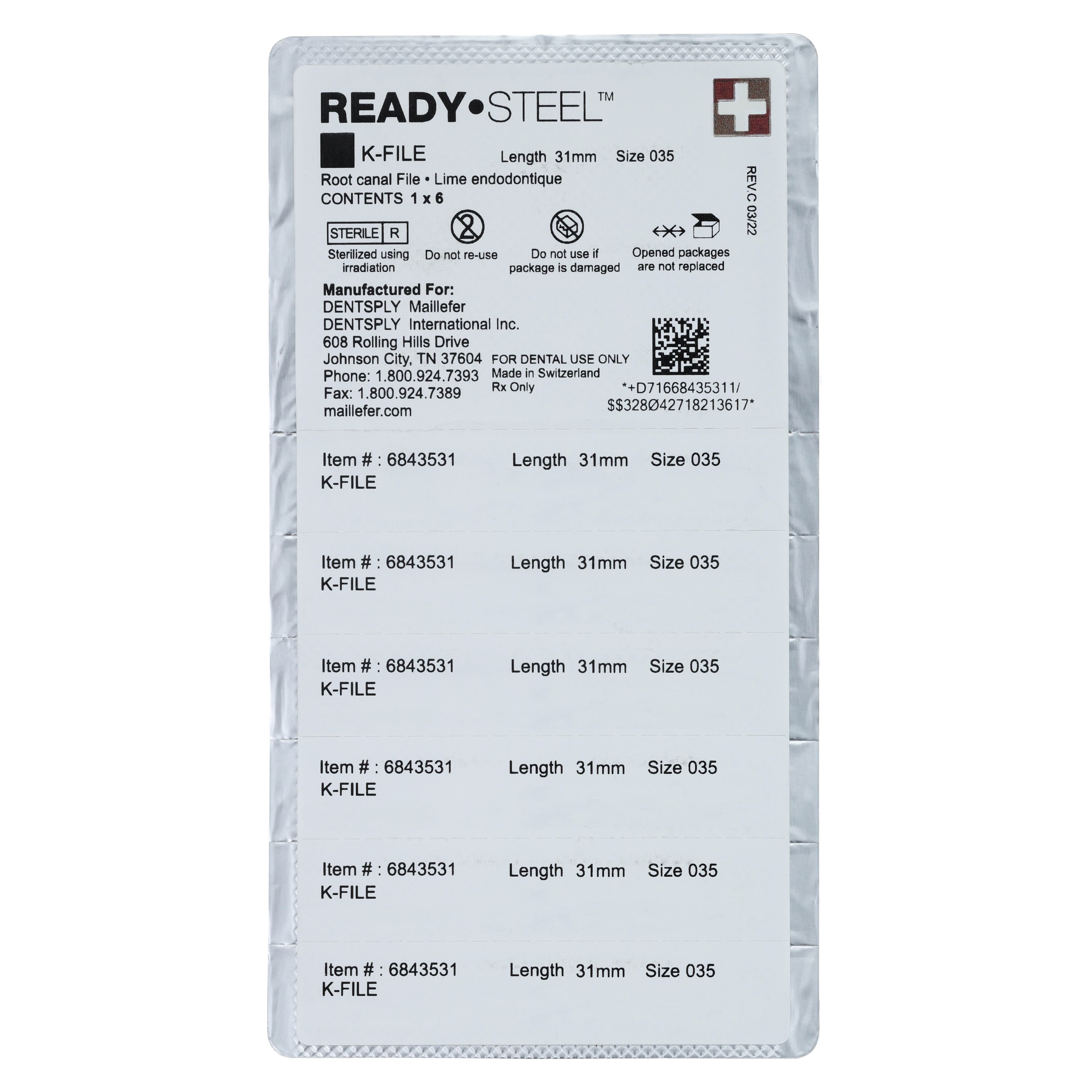 Dentsply Maillefer READYSTEEL K-File, #35 (Green), 31mm, Sterile, 6/Pack, 6843531 thumbnail 2