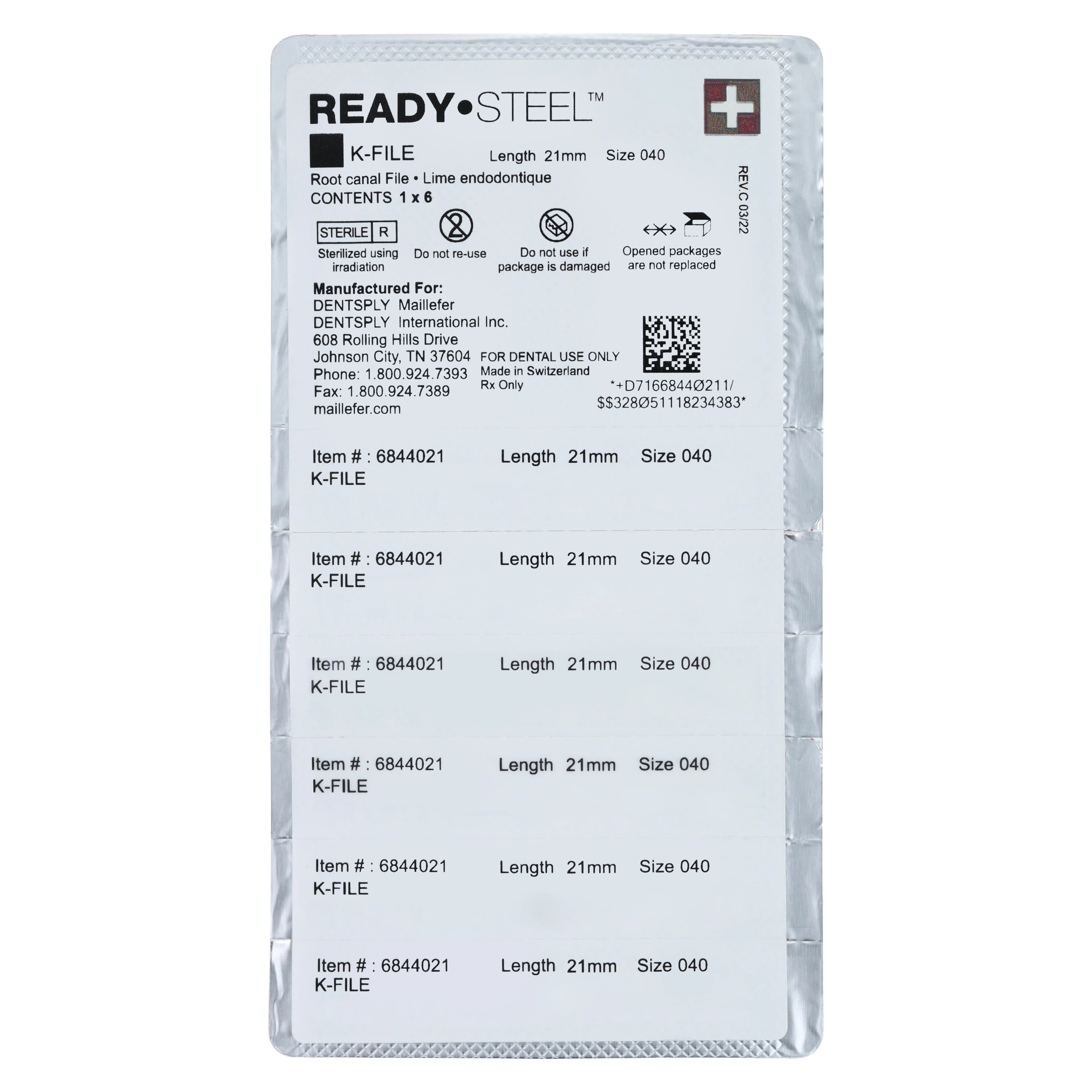 Dentsply Maillefer READYSTEEL K-File, #40 (Black), 21mm, Sterile, Stainless Steel, 6/Pack, 6844021 thumbnail 2