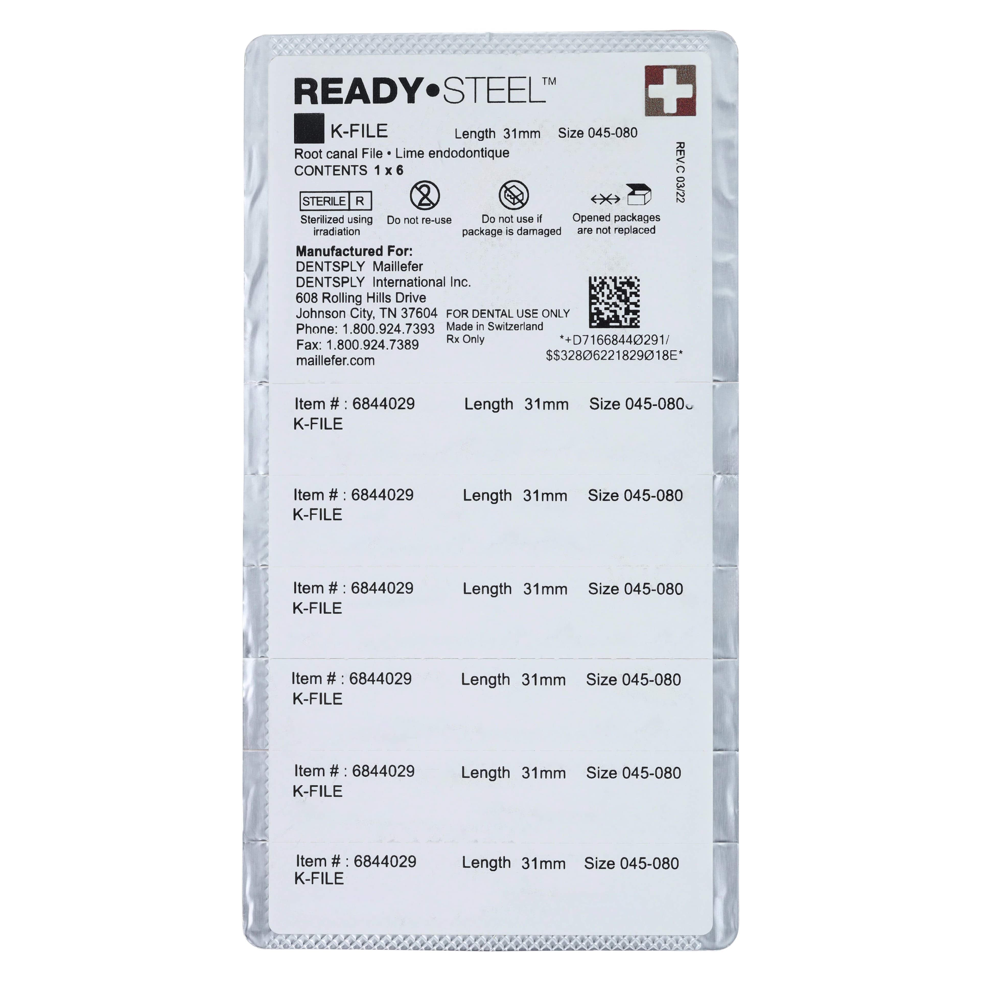 Dentsply Maillefer READYSTEEL K-File, #45-80 Assorted, 31mm, Sterile, 6/Pack, 6844029 thumbnail 2