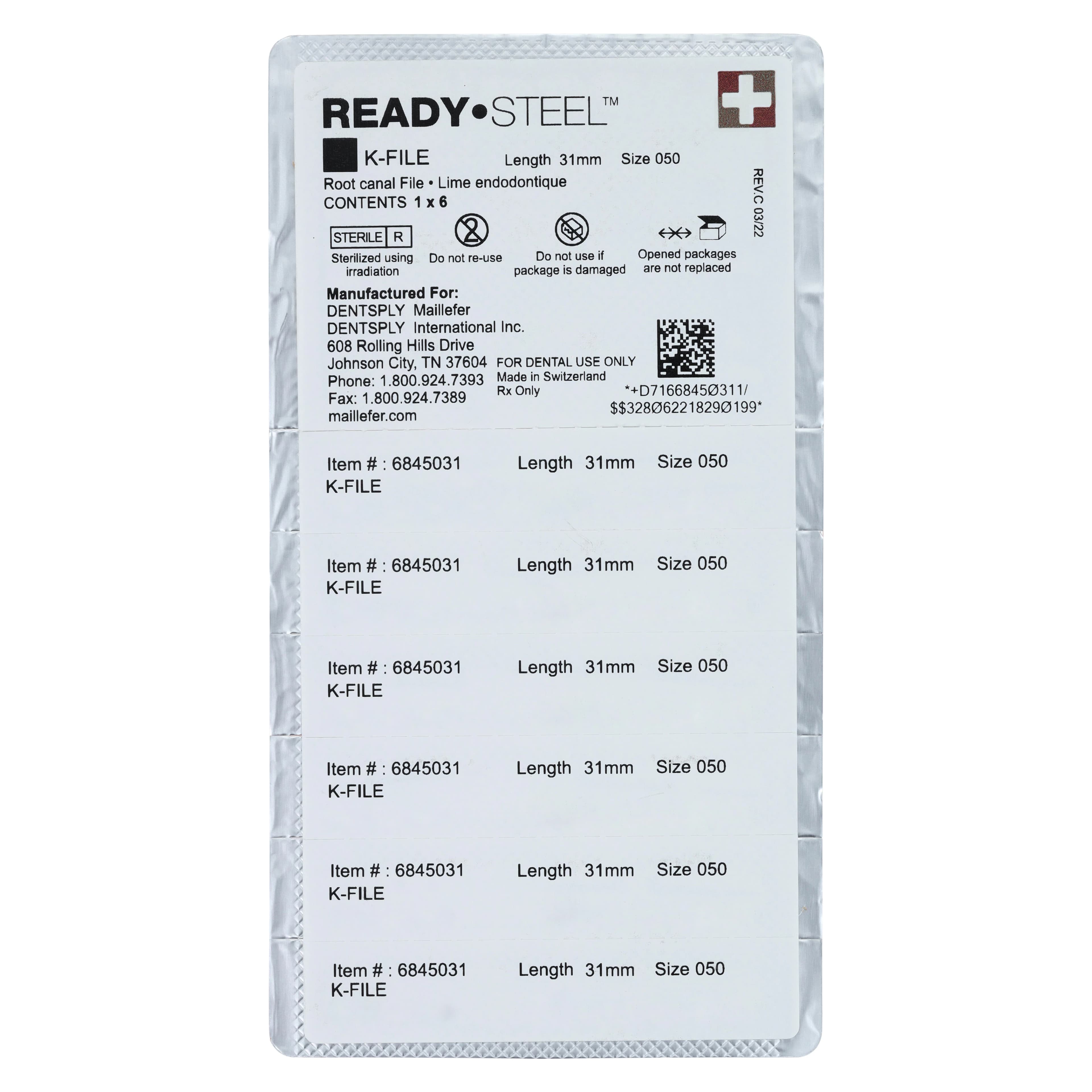 Dentsply Maillefer READYSTEEL K-File, #50 (Yellow), 31mm, Sterile, 6/Pack, 6845031 thumbnail 2