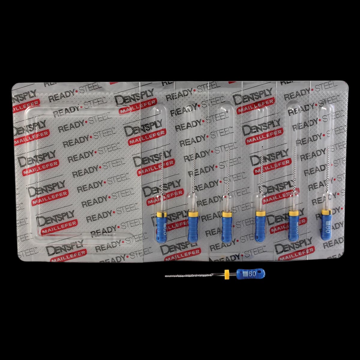 Dentsply Maillefer READYSTEEL K-File, Size #60, 25mm, Blue, Sterile, 6/Pack, 6846025 - #60 Blue READYSTEEL K-File 25mm Pack of 6 - Image 1