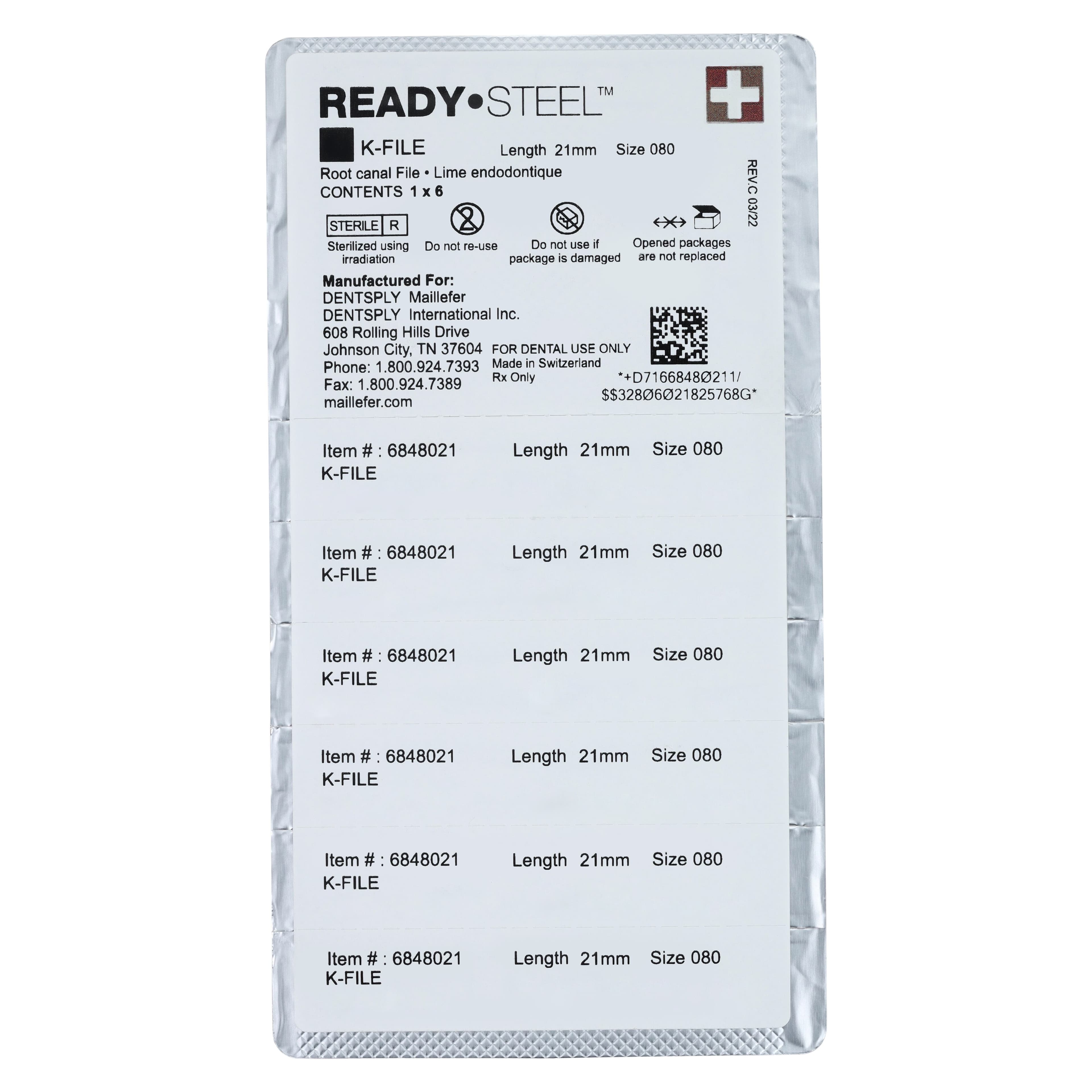 Dentsply Maillefer READYSTEEL K-File, #80, 21mm, Black, Sterile, 6/Pack, 6848021 thumbnail 2