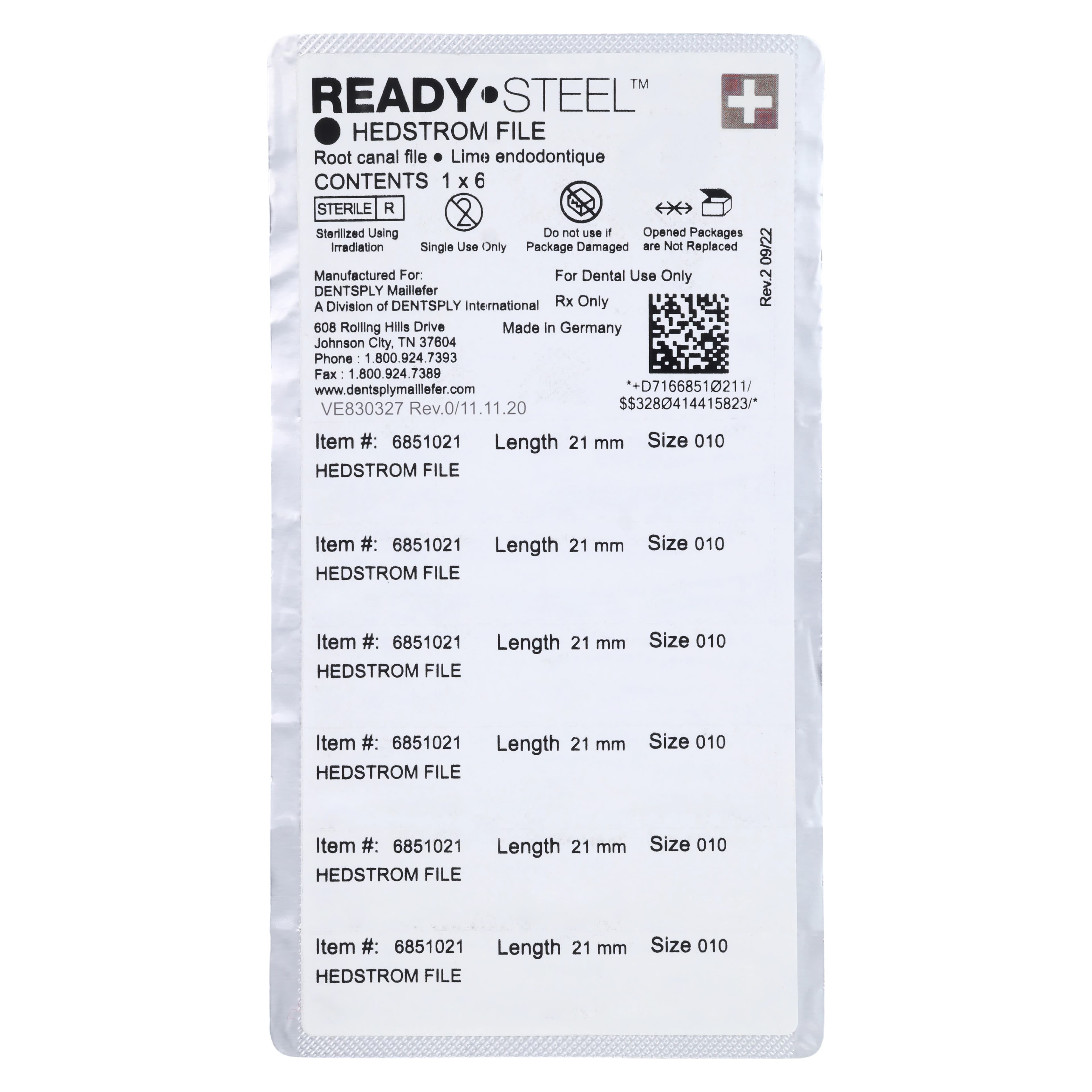 Ready-Steel Sterile Hedstrom File, Stainless Steel, 21 mm, #10, Purple, 6/Pk, 6851021 thumbnail 2