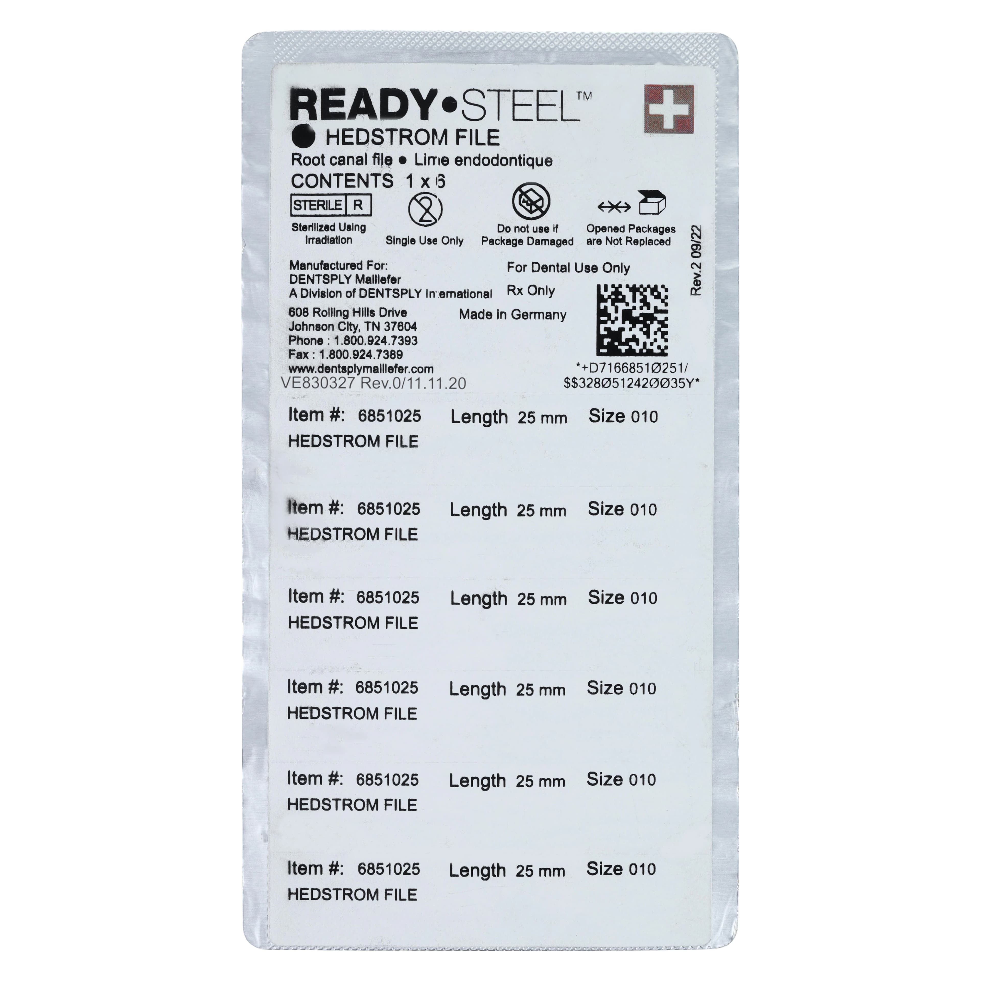 Ready-Steel Sterile Hedstrom Files, Stainless Steel, 25 mm, #10, Purple, 6/Pk, 6851025 thumbnail 2