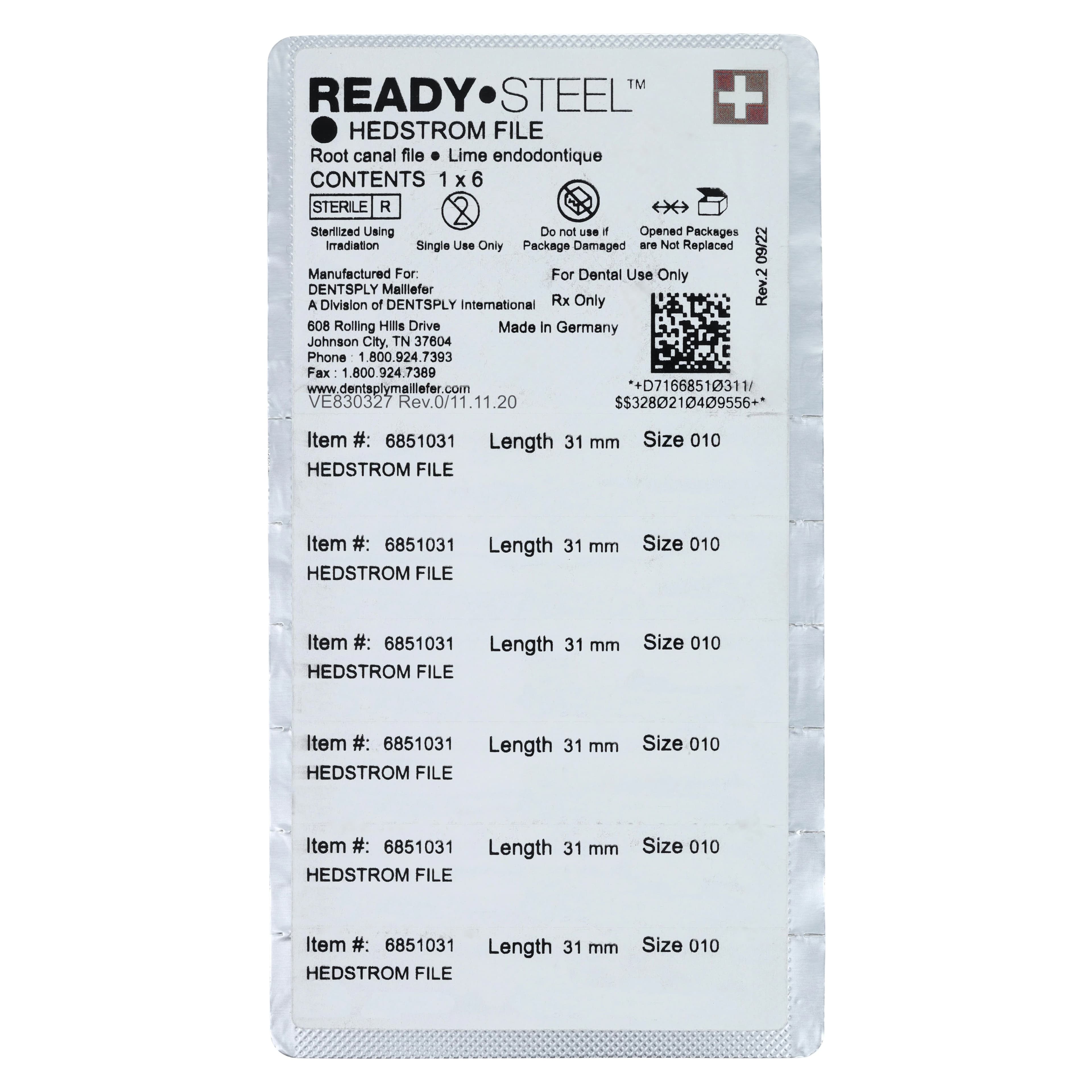 Ready-Steel Sterile Hedstrom Files, Stainless Steel, 31 mm, #10, Purple, 6/Pk, 6851031 thumbnail 2