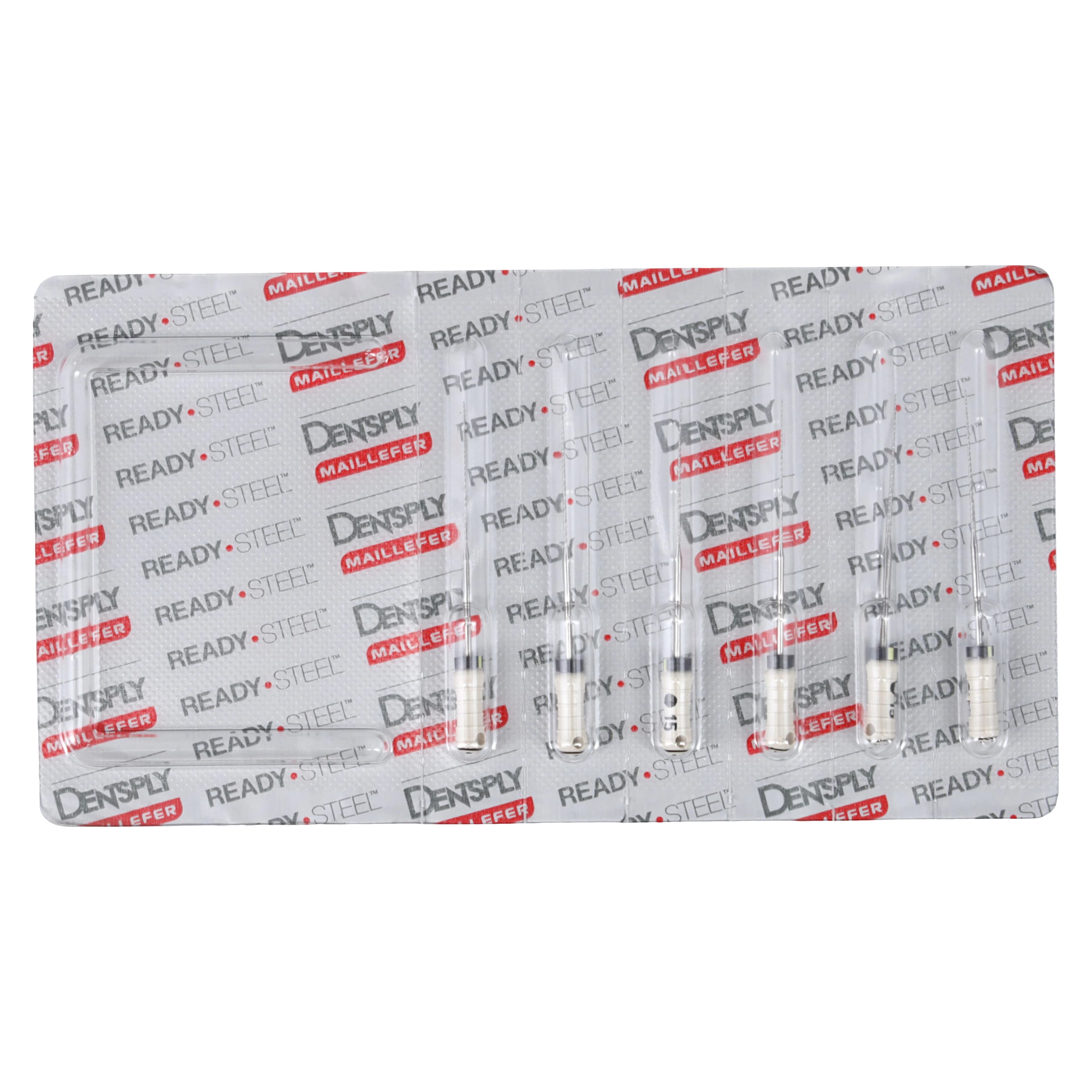 Dentsply Sirona Ready-Steel Sterile Hedstrom Files, Stainless Steel, 31 mm, #15, White, 6/Pk, 6851531 - Ready-Steel, Sterile, Hedstrom Files, Stainless Steel, 31 mm, # 15, White, 6/Pk - Image 1