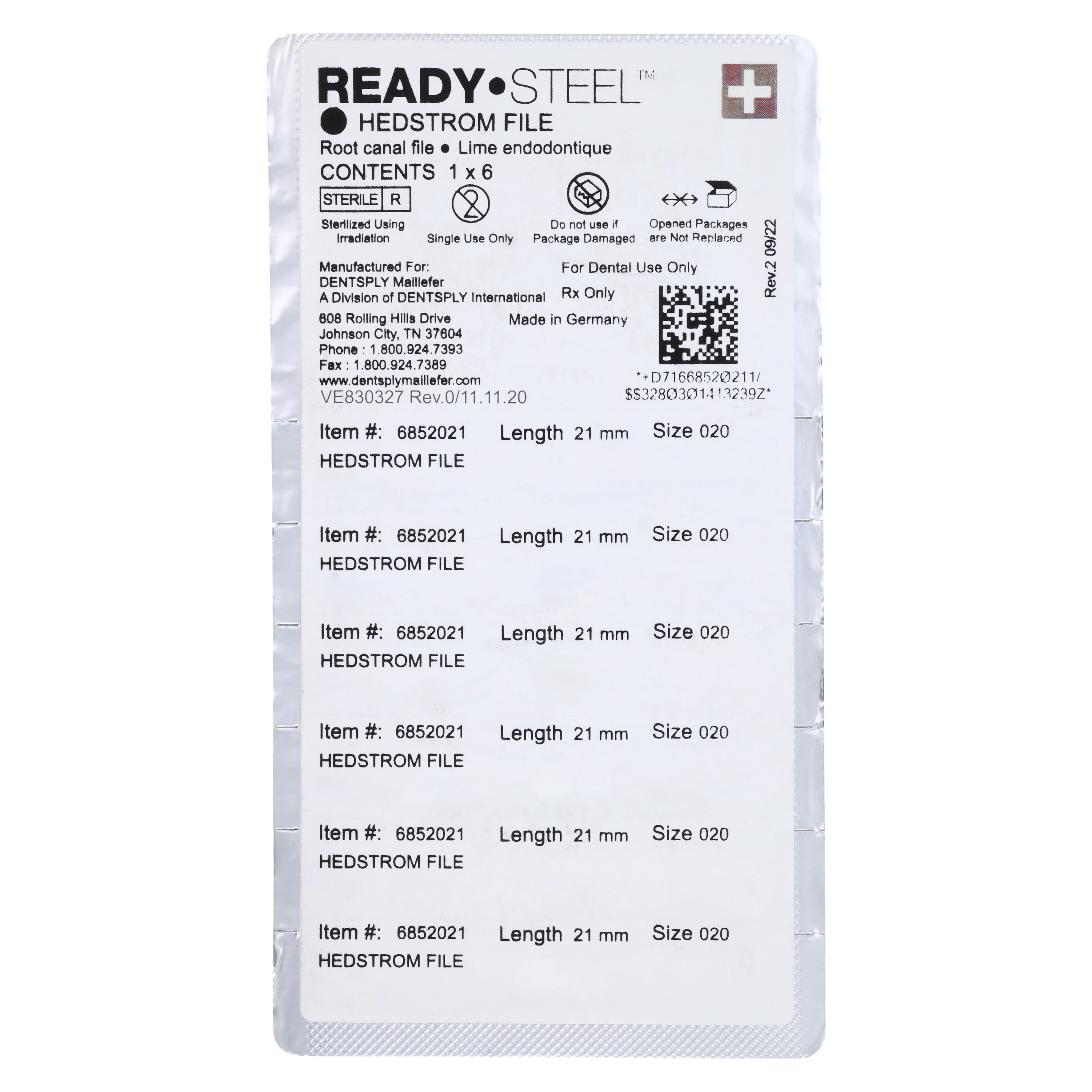 Ready-Steel Sterile Hedstrom File, Stainless Steel, 21 mm, #20, Yellow, 6/Pk, 6852021 thumbnail 2