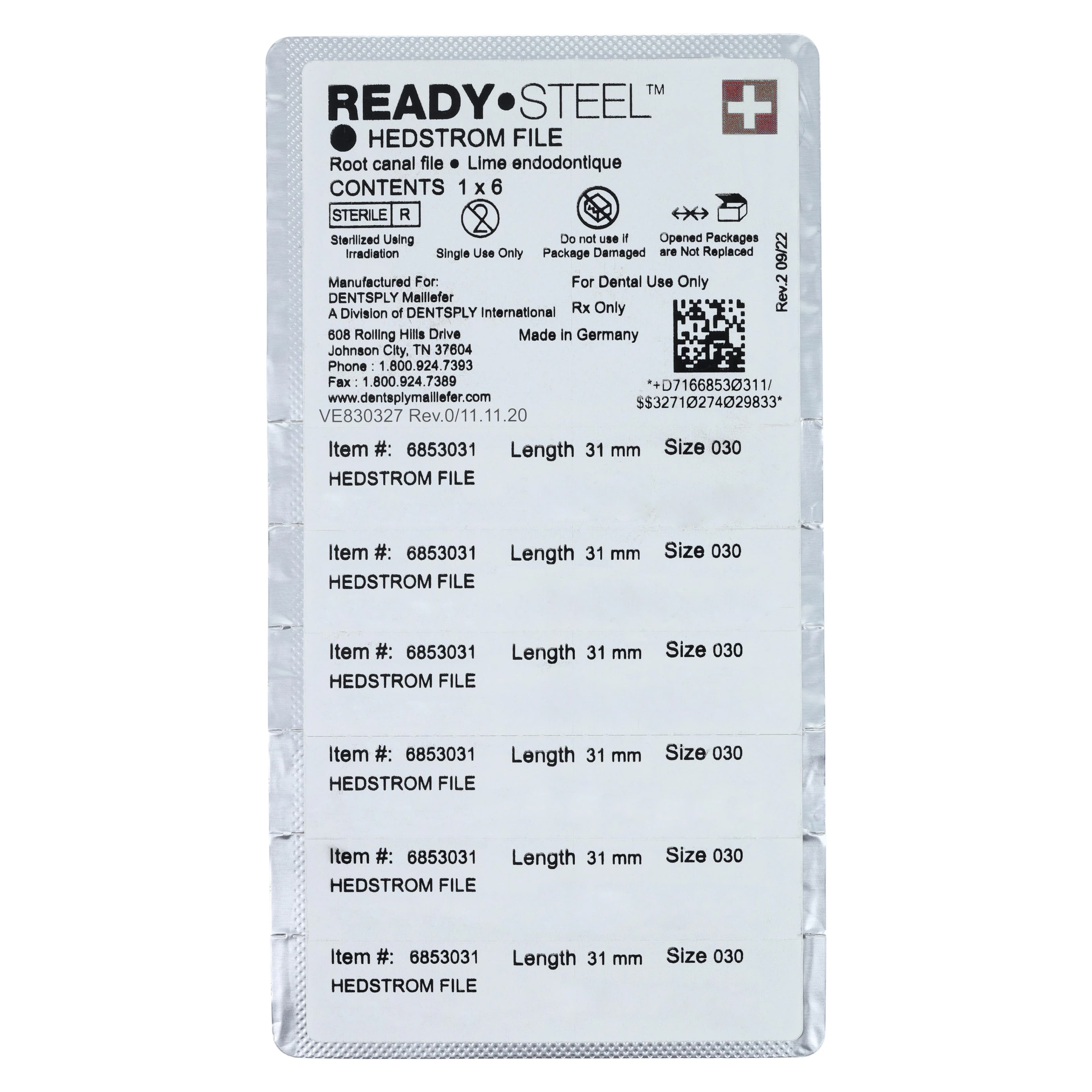 Ready-Steel Sterile Hedstrom Files, Stainless Steel, 31 mm, #30, Blue, 6/Pk, 6853031 thumbnail 2