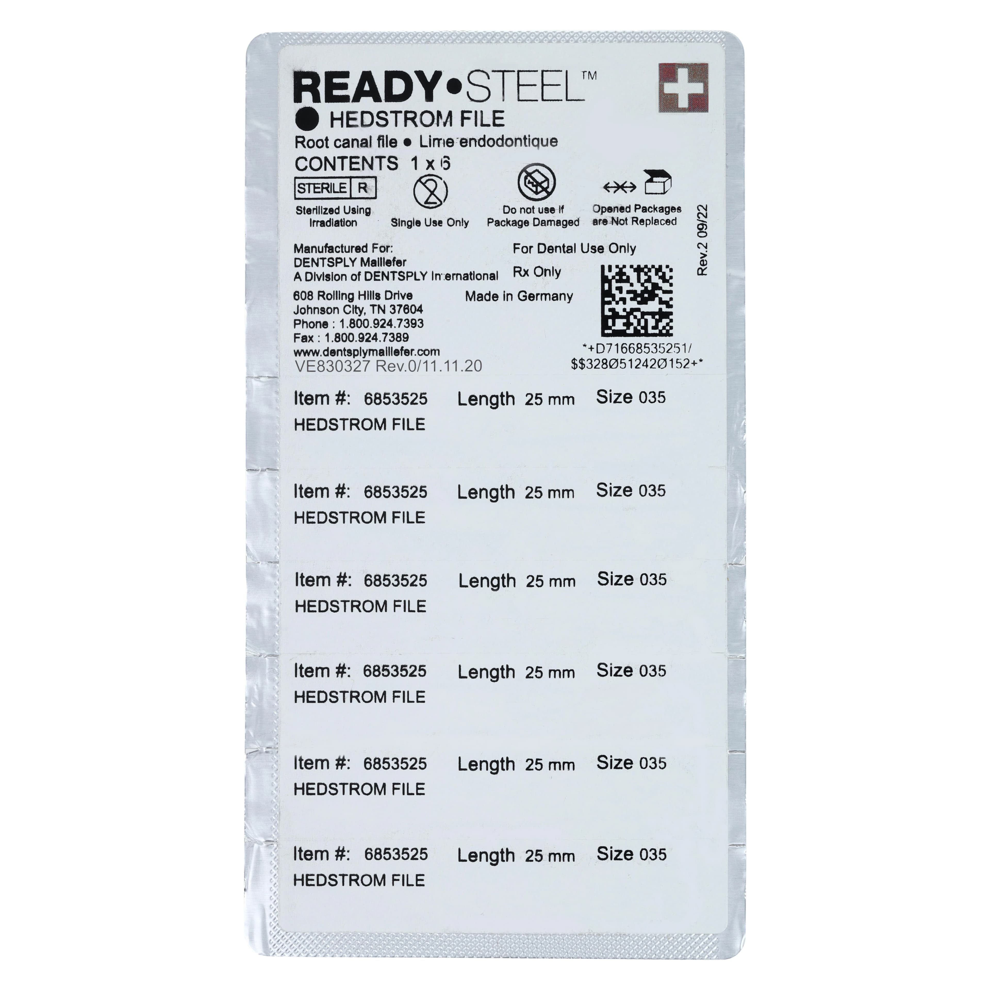 Ready-Steel Sterile Hedstrom Files, Stainless Steel, 25 mm, #35, Green, 6/Pk, 6853525 thumbnail 2