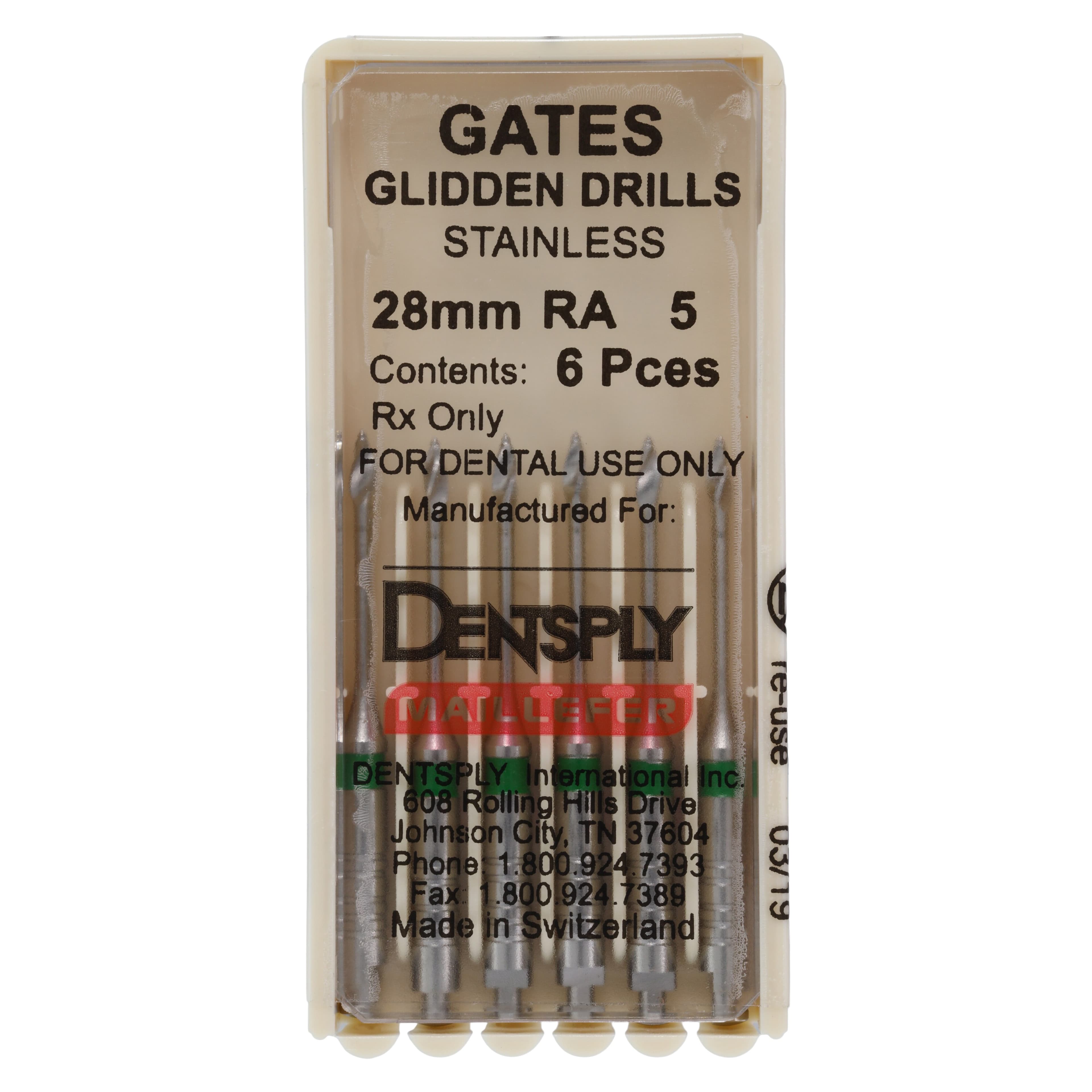 Dentsply Maillefer Gates Glidden Drills, Short, Stainless Steel, #5 (Green), 28mm, Right Angle, 6/Pk, 671534 thumbnail 4