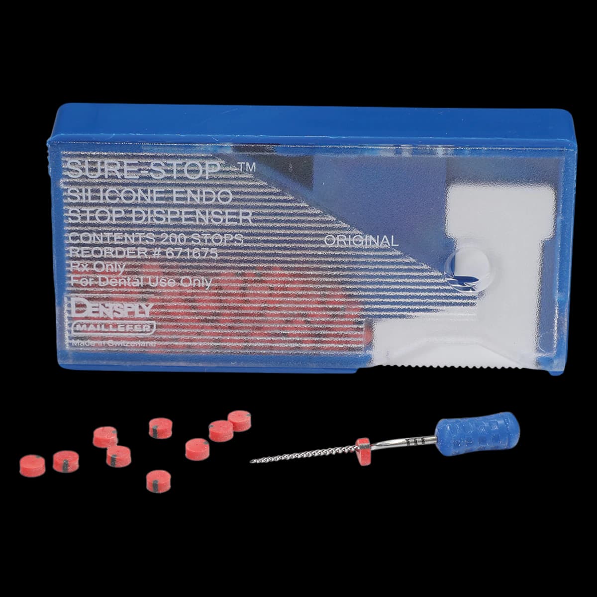 Sure-Stop Silicone Endo Stops with Dispenser, Red, 200/Pk, 1.5mm, 671675 - Sure-Stop Silicone Endo Stops, with Dispenser, Red, 200/Pk, 671675 - Image 1