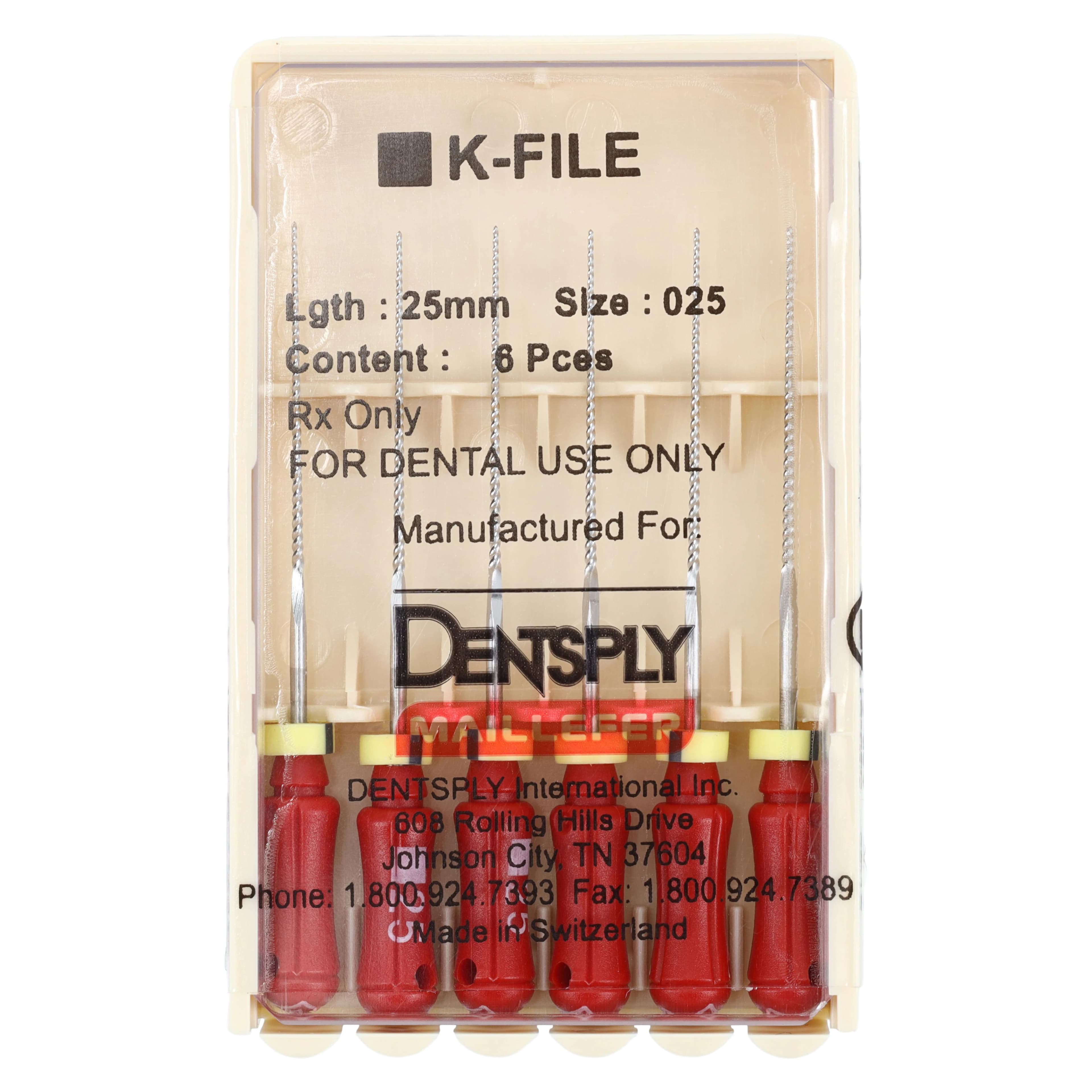 Dentsply Maillefer K-File, Stainless Steel, 25 mm, #25, Red, 6/Pk, 671134 thumbnail 4