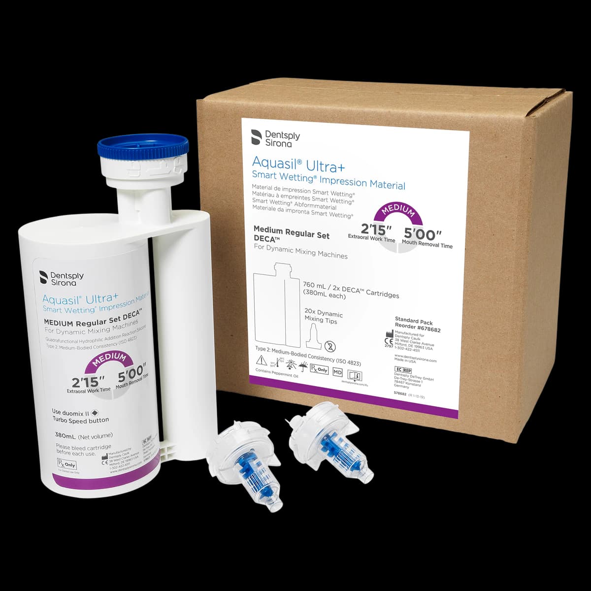 Aquasil Ultra+ Smart Wetting DECA VPS Impression Material, Medium Body, Regular Set, Purple, Mint, 2 x 380 ml Cartridges, 678682 - Aquasil Ultra DECA VPS Impression Material, Cartridge Refill, Monophase, Regular Set, 380 ml, 2/Pk - Image 1
