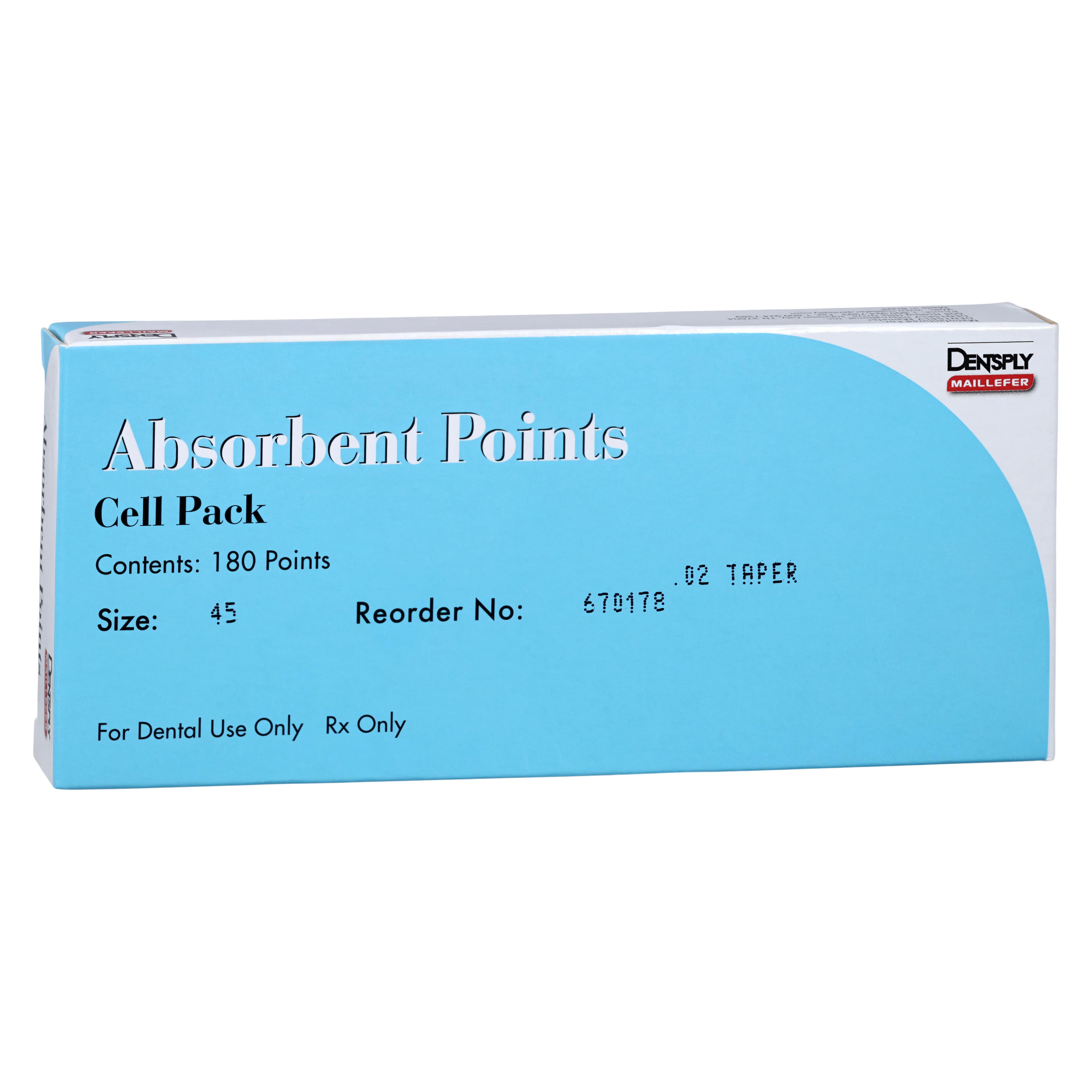 Dentsply Maillefer Absorbent Paper Points, ISO #45, 0.02 Taper, Hand-Rolled, Sterile, Cell Pack of 180, 670178 - Paper Points Cell Pack 180/PK #45 - Image 1