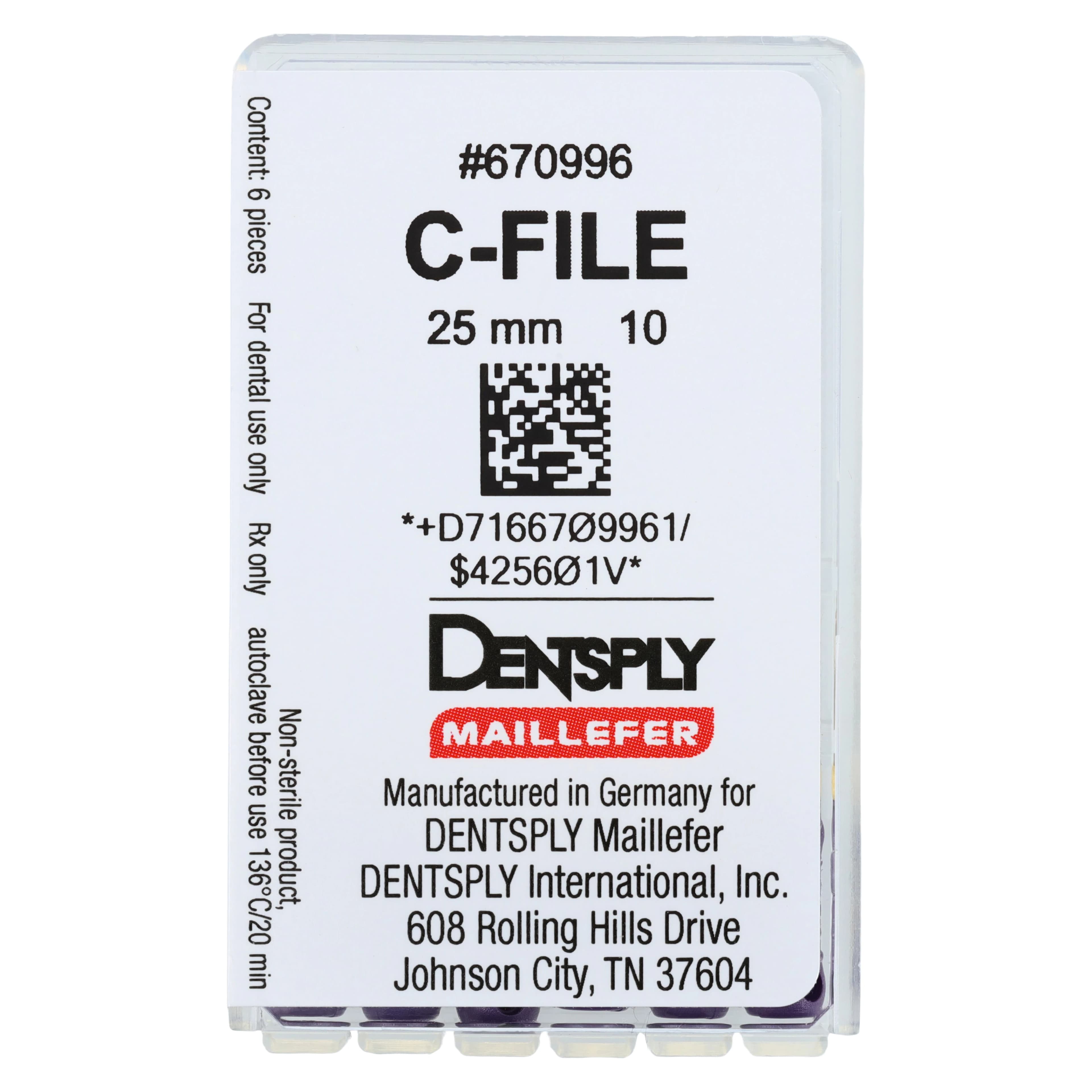Maillefer C-Files, Stainless Steel, Size #10, 25 mm, Purple, 6/Pk, 670996 thumbnail 4