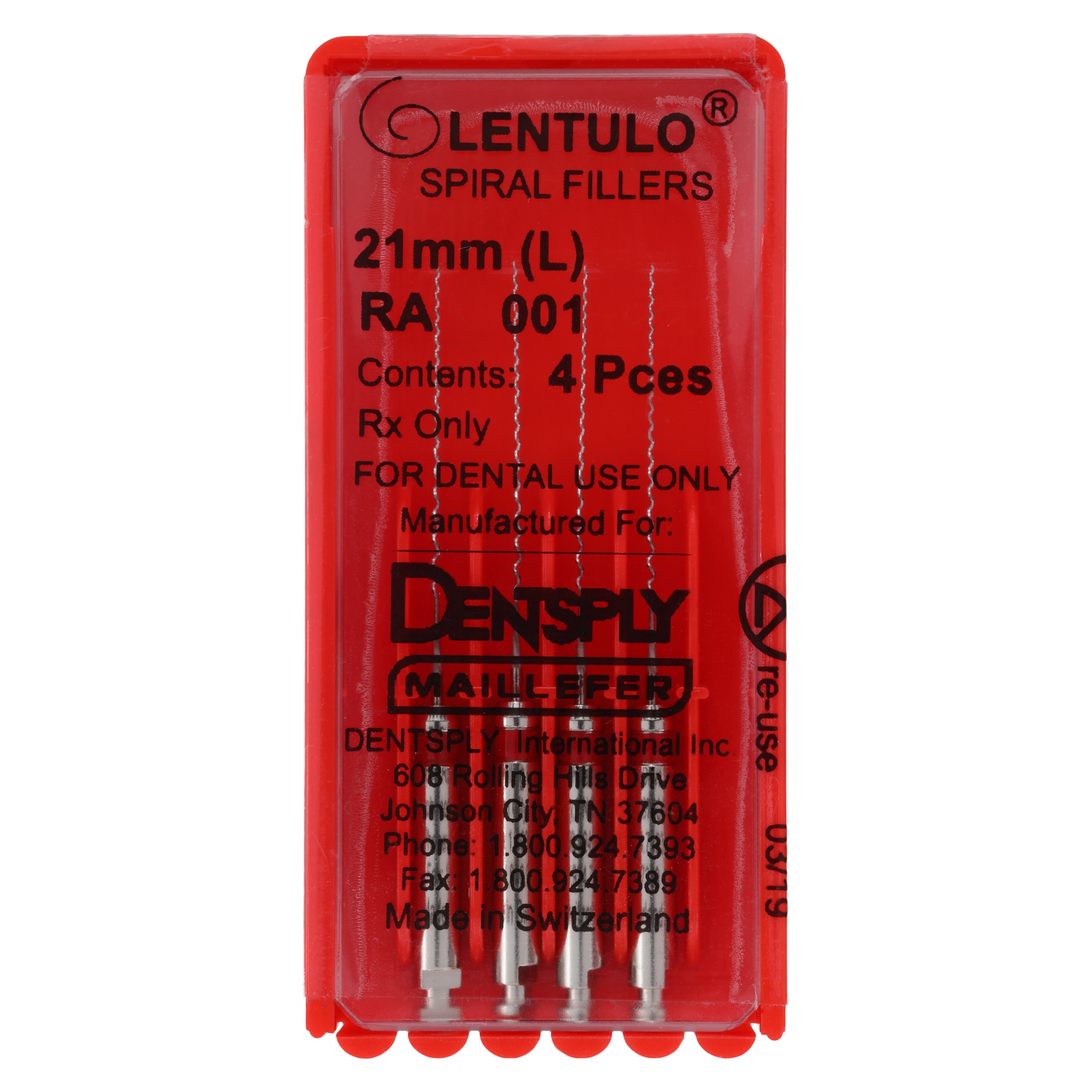 Dentsply Sirona Lentulo Spiral Filler, Size #1, 21 mm, Right Angle, Red, 4/Pkg, 671560 thumbnail 4