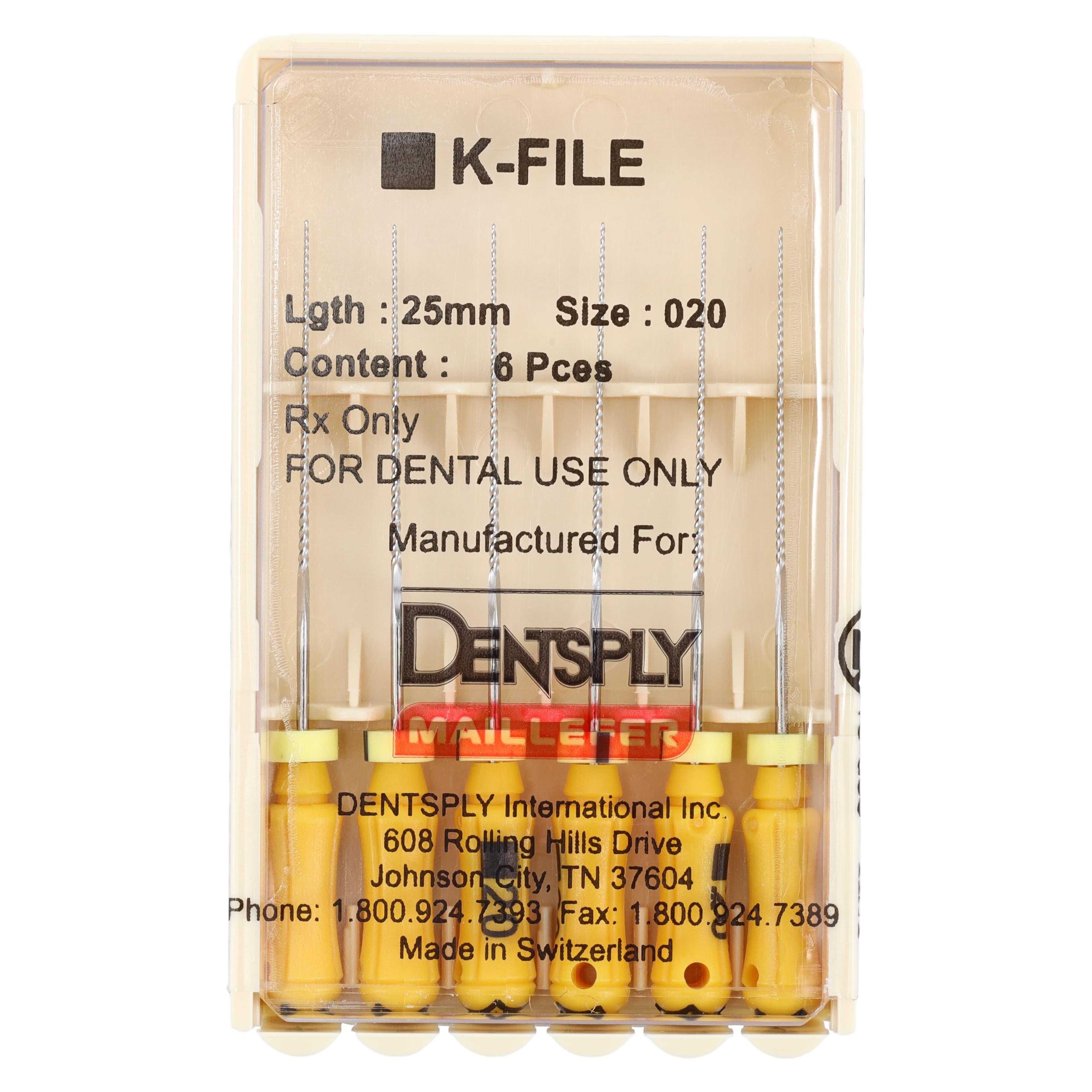 Dentsply Maillefer K-File #20 (Yellow), 25mm, Stainless Steel, Pack of 6, Ref 671133 thumbnail 4