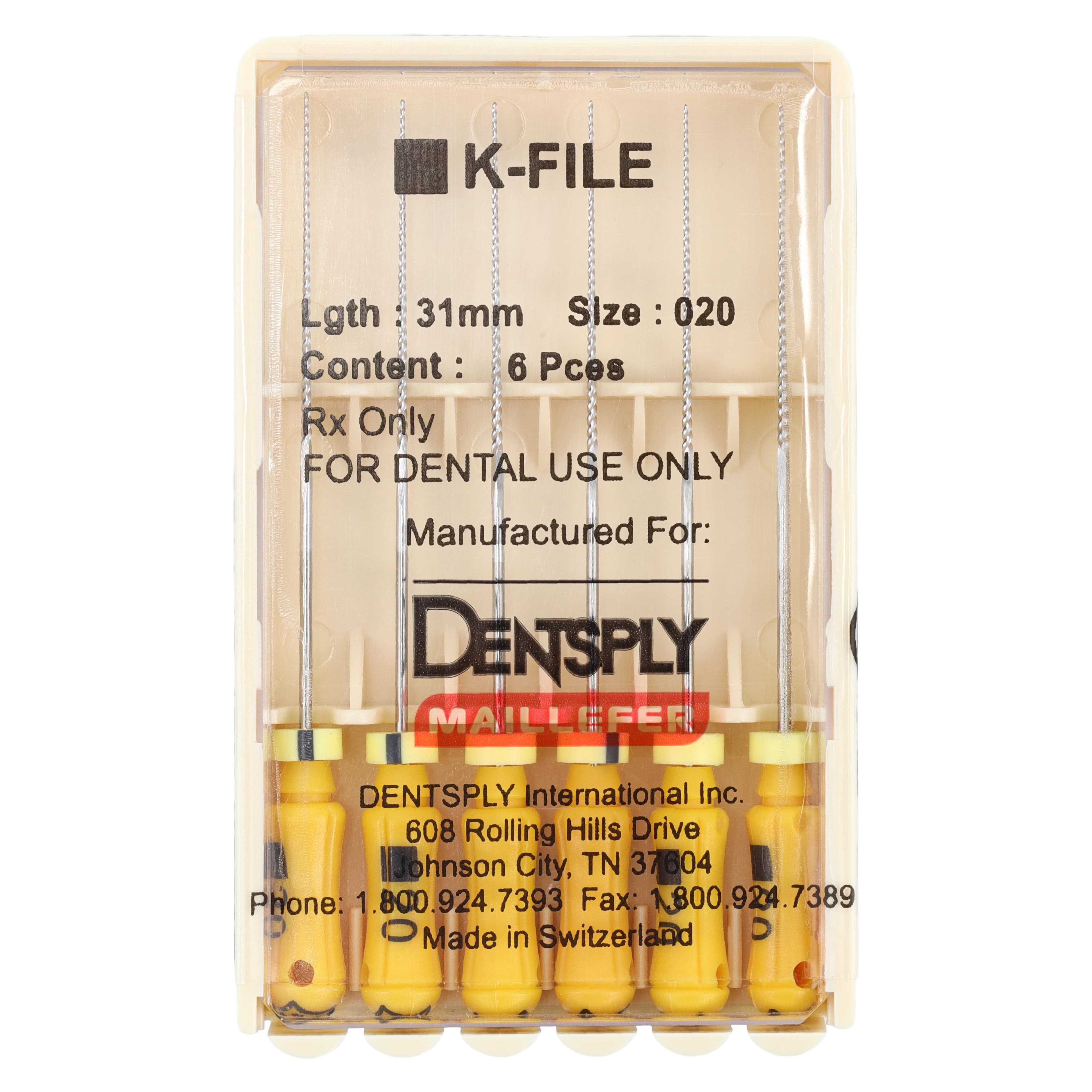 Dentsply Maillefer K-File #20 (Yellow), 31mm, Stainless Steel, 6/Pack, 671163 thumbnail 4
