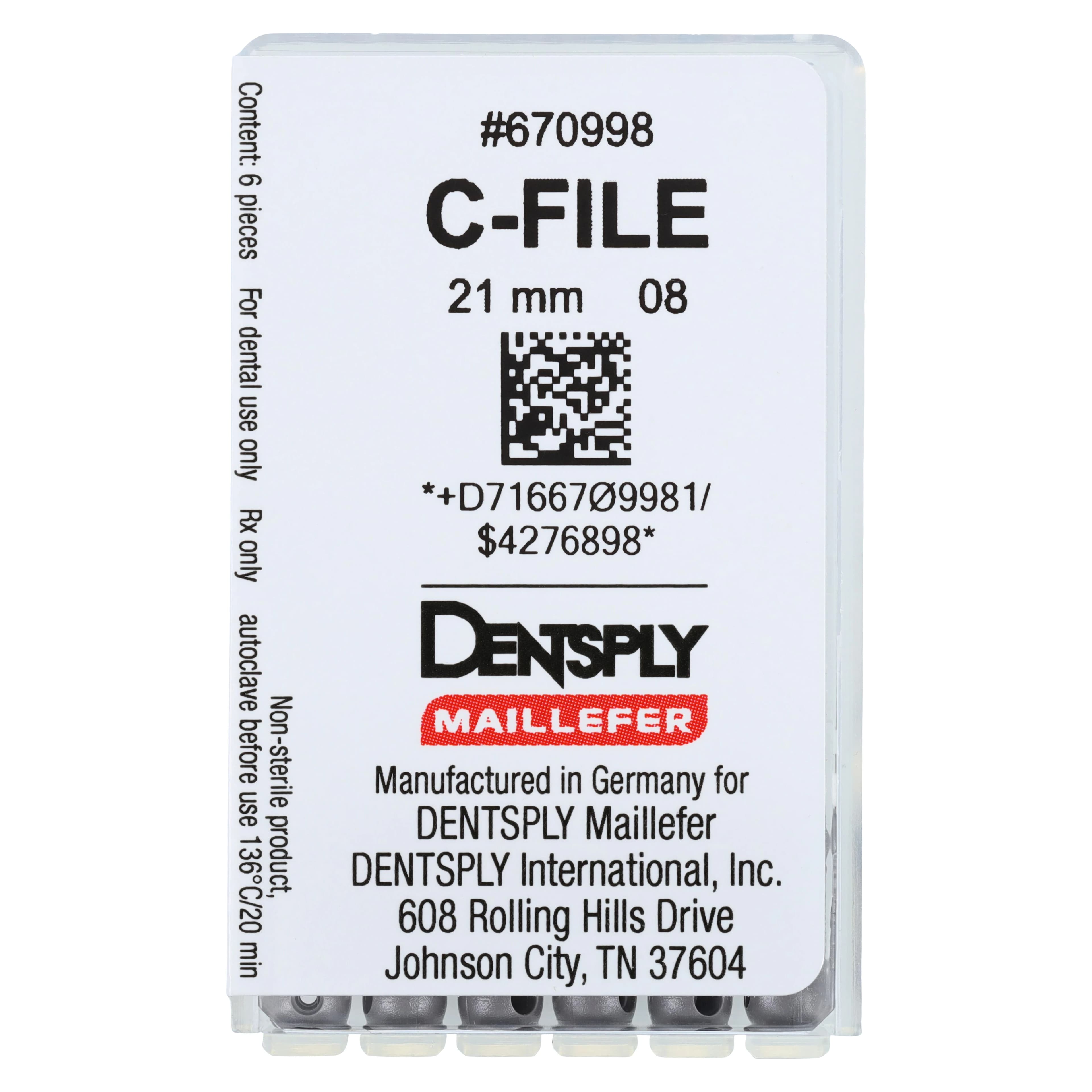 Maillefer C-Files, Stainless Steel, Size #08, 21 mm, Gray, 6/Pk, 670998 thumbnail 4