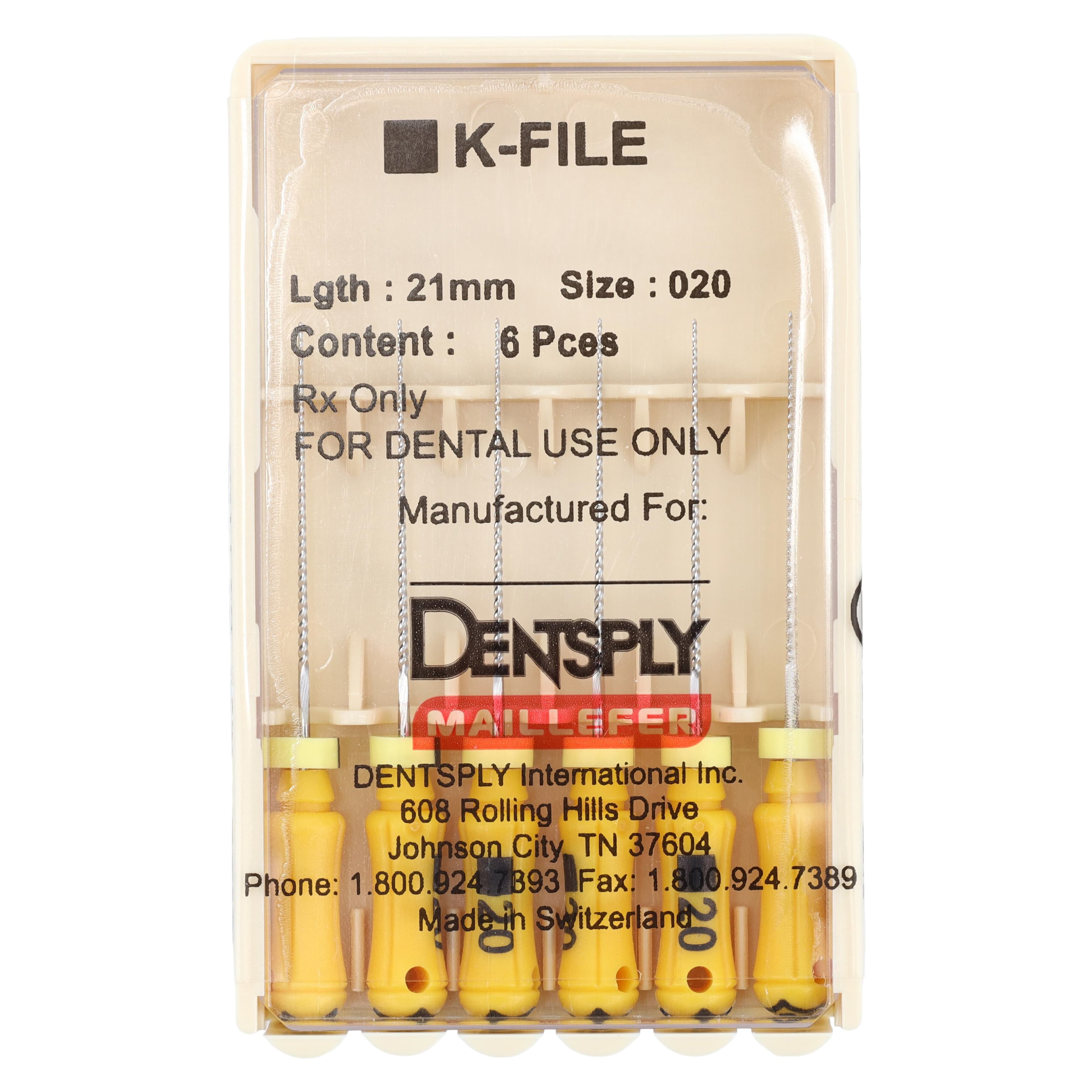 Dentsply Maillefer K-File, Stainless Steel, 21 mm, #20, Yellow, 6/Pk, 671103 thumbnail 4