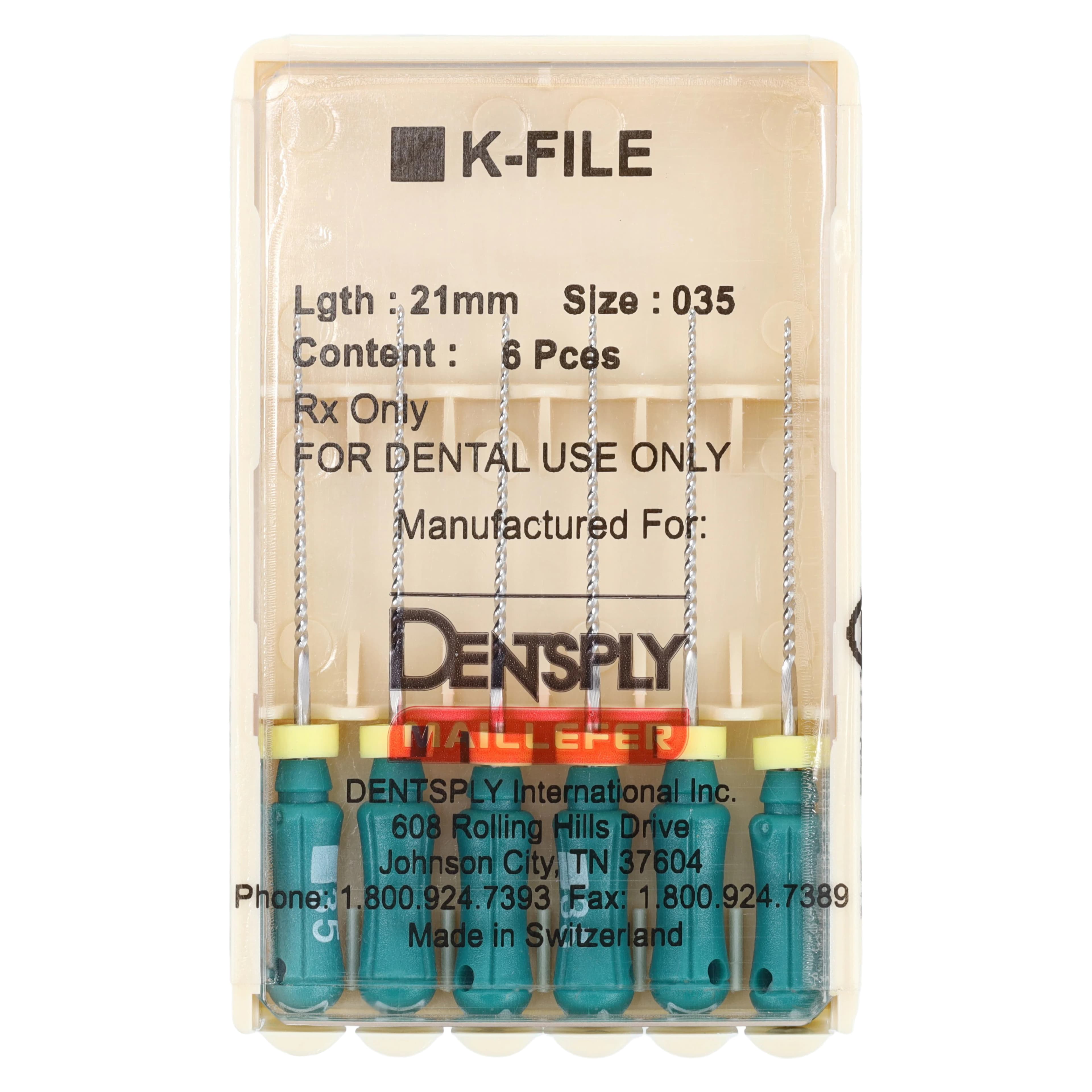 Dentsply Maillefer K-Files, Size #35, 21mm, Stainless Steel, Color Coded Green, 6/Pack, #671106 thumbnail 4