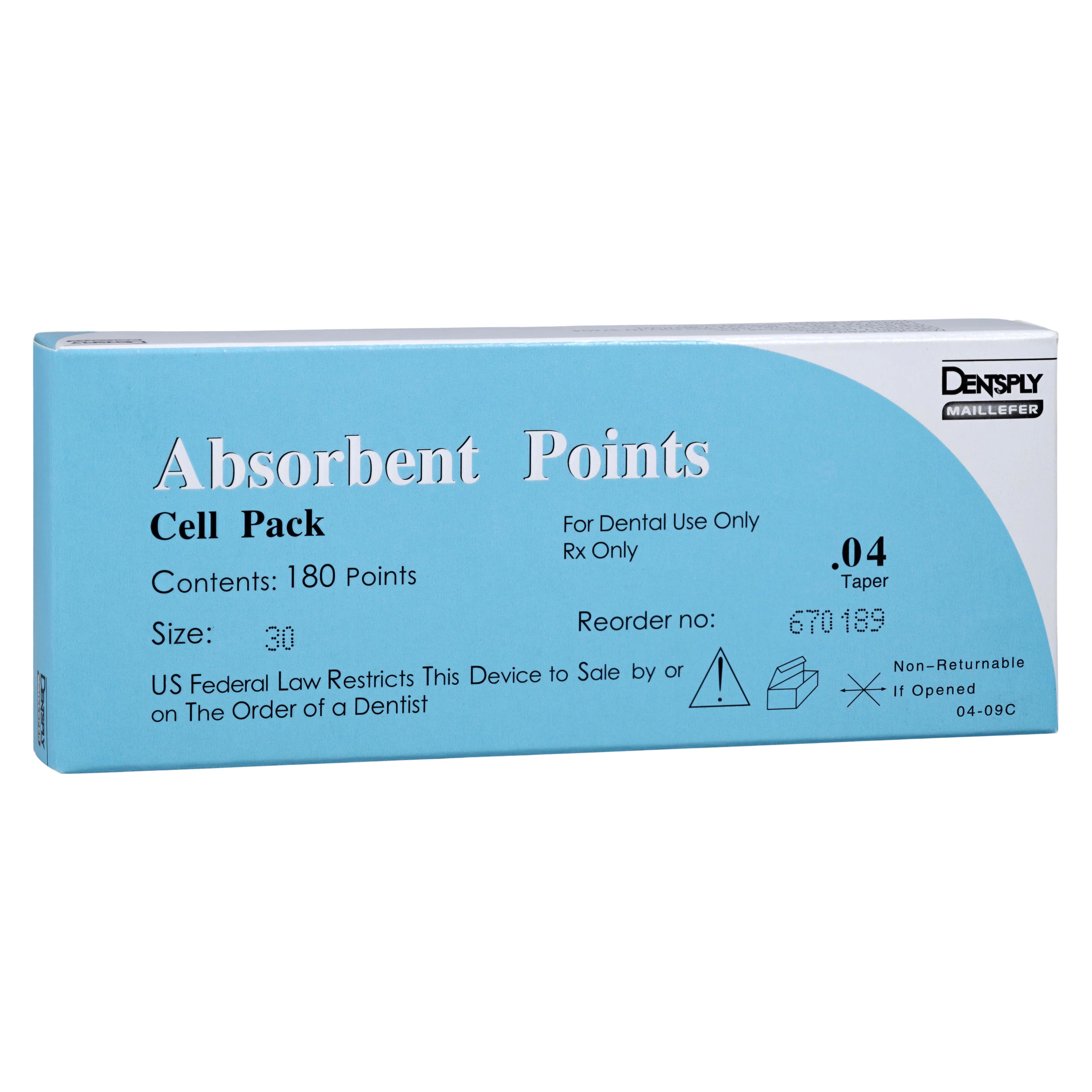 Dentsply Sirona Absorbent Paper Points, .04 Taper, #30 (Blue), Sterile, Cell Pack, 180/Pk, 670189 - Paper Points Sterile 180/PK .04 #30 - Image 1