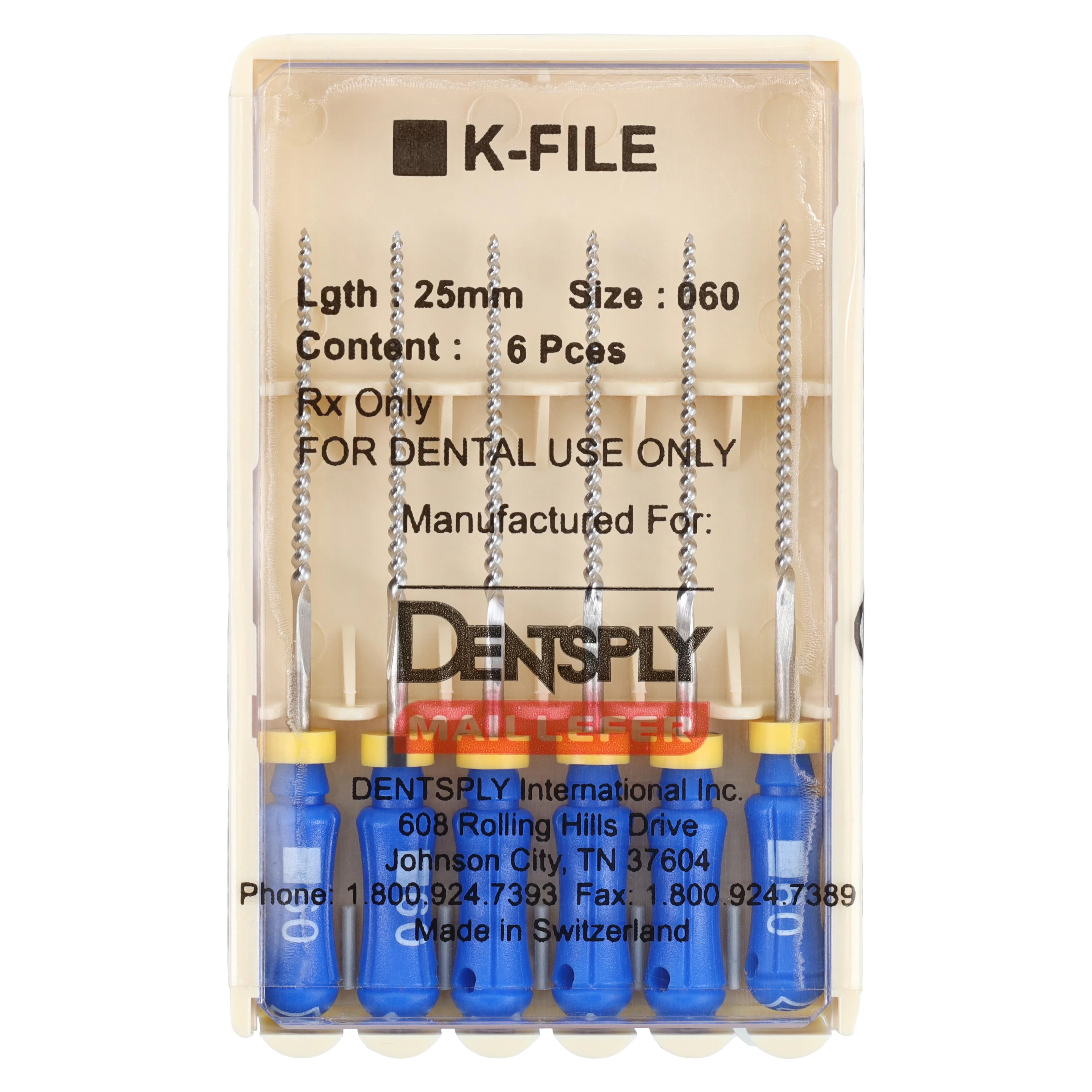Dentsply Maillefer K-File #60, 25mm, Stainless Steel, Color-Coded Blue, Pack of 6, 671141 - 60-25mm K Files PH (6) - Image 1
