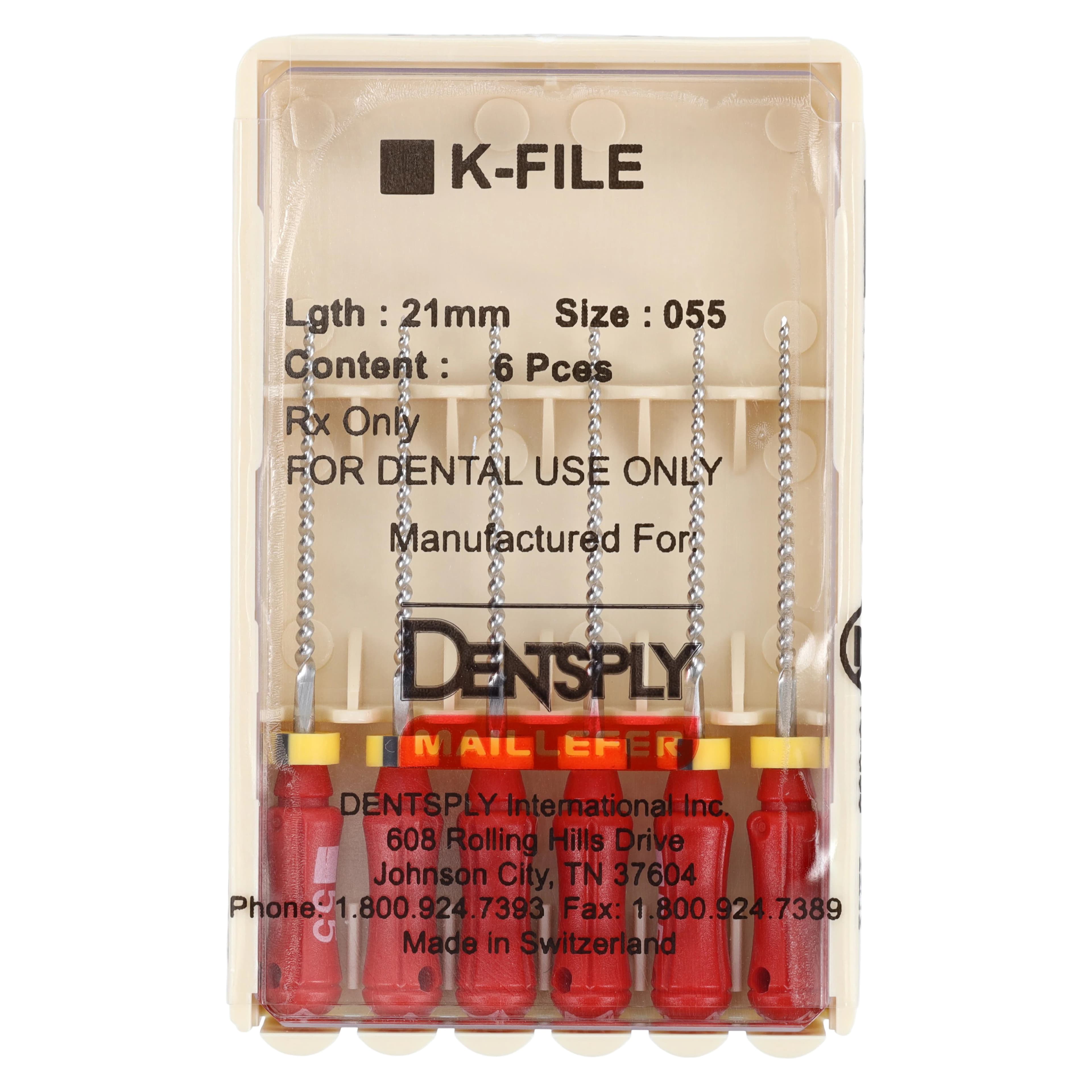 Maillefer K-Files, Stainless Steel, 21 mm, #55, Red, 6/Pk, 671110 - K-File, Stainless Steel, 21 mm, # 55, Red, 6/Pk - Image 1