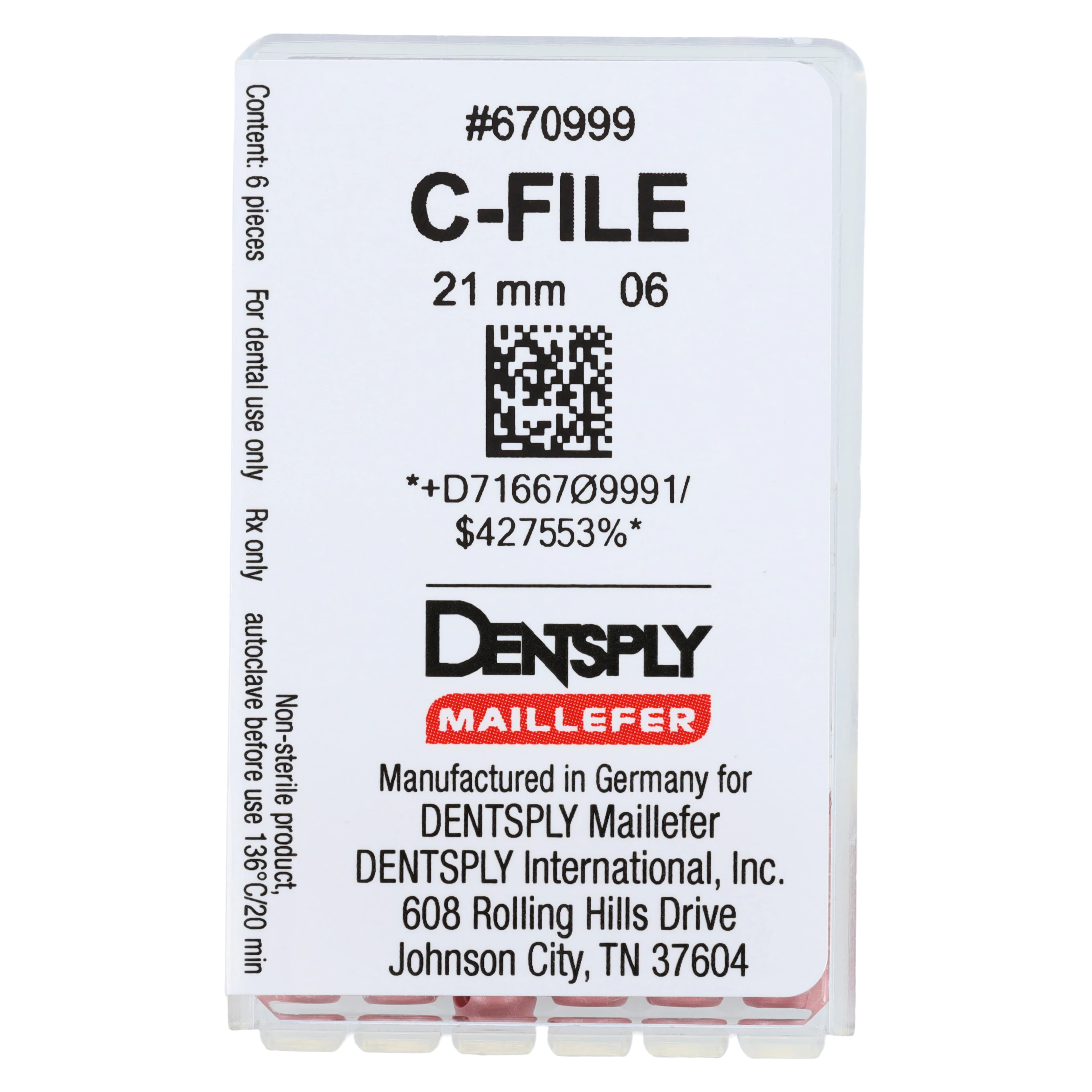 Dentsply Maillefer Stainless Steel C-Files, 21 mm, #06, Pink, 6/Pk, 670999 thumbnail 4